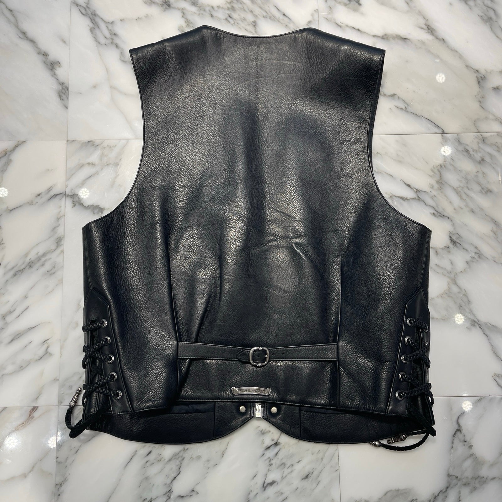 CHROME HEARTS 6 Cross Ball Dagger Zip Leather Vest Size XL クロムハーツ 6クロスボール ダガーレザーベスト サイズXL