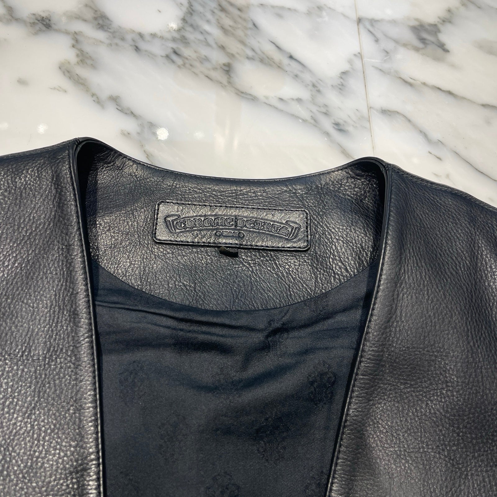 CHROME HEARTS 6 Cross Ball Dagger Zip Leather Vest Size XL クロムハーツ 6クロスボール ダガーレザーベスト サイズXL