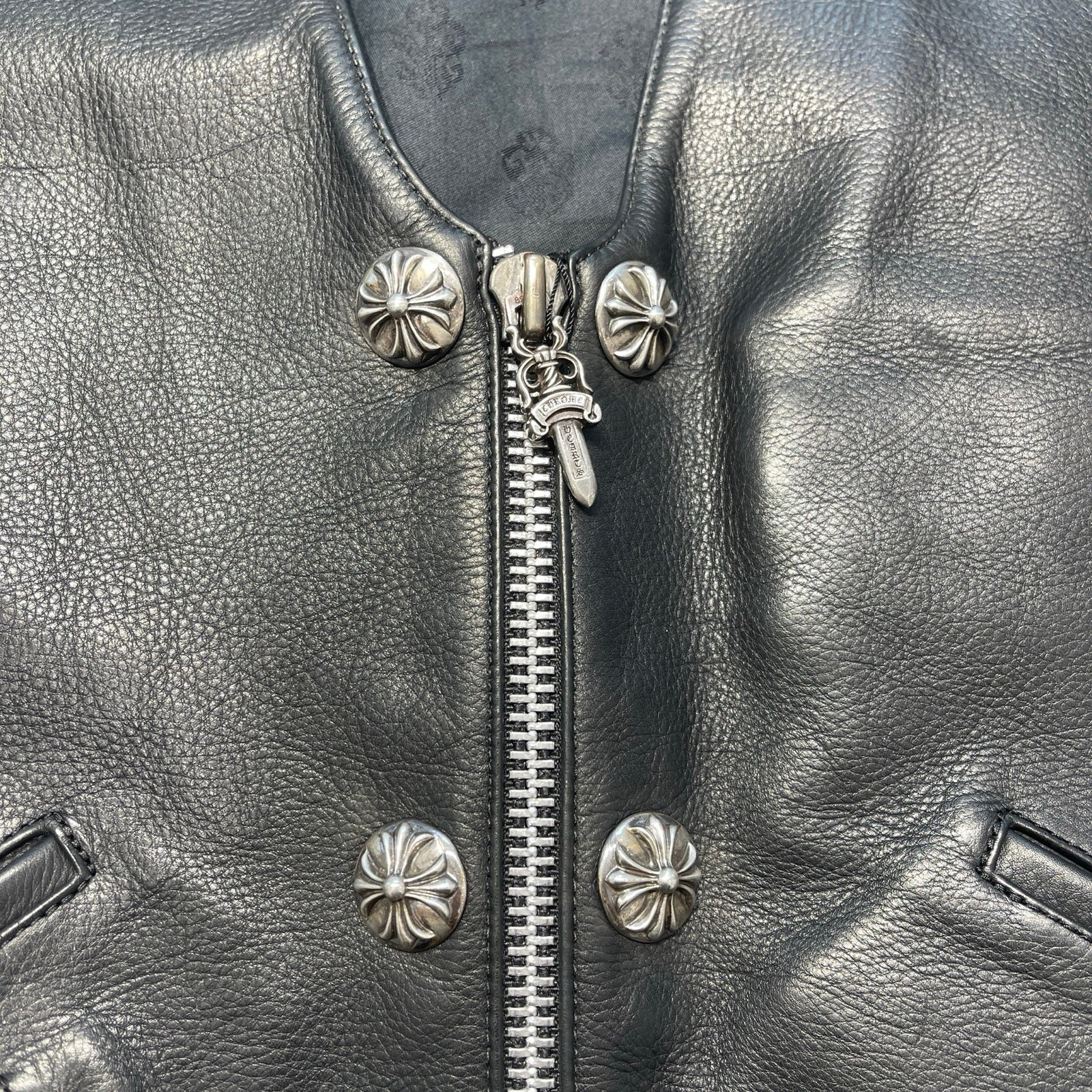 CHROME HEARTS 6 Cross Ball Dagger Zip Leather Vest Size XL クロムハーツ 6クロスボール ダガーレザーベスト サイズXL