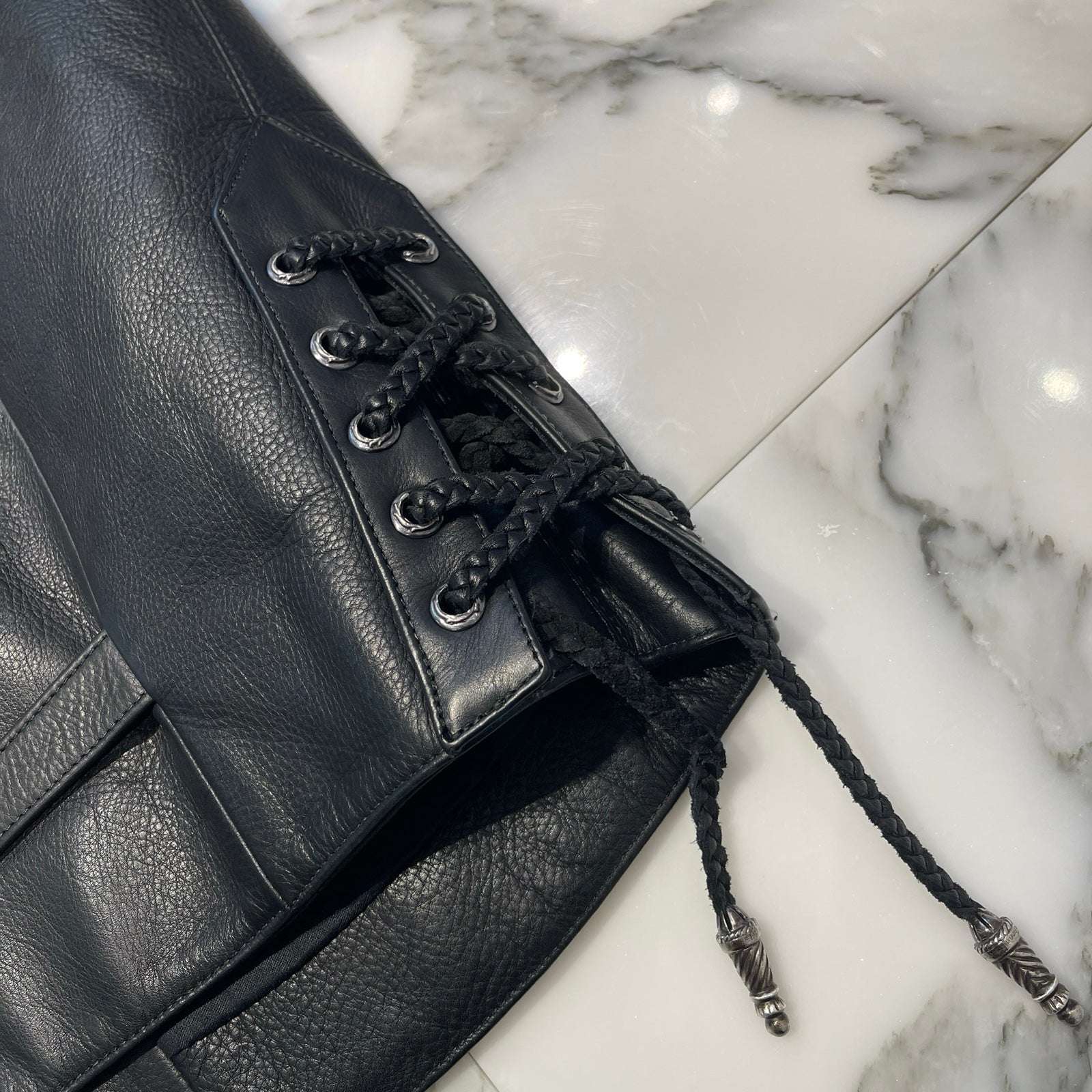 CHROME HEARTS 6 Cross Ball Dagger Zip Leather Vest Size XL クロムハーツ 6クロスボール ダガーレザーベスト サイズXL