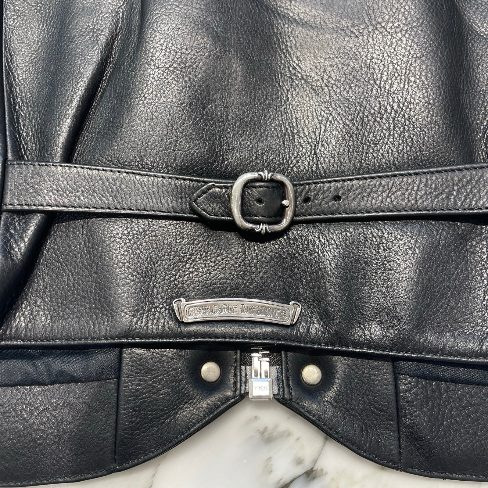 CHROME HEARTS 6 Cross Ball Dagger Zip Leather Vest Size XL クロム