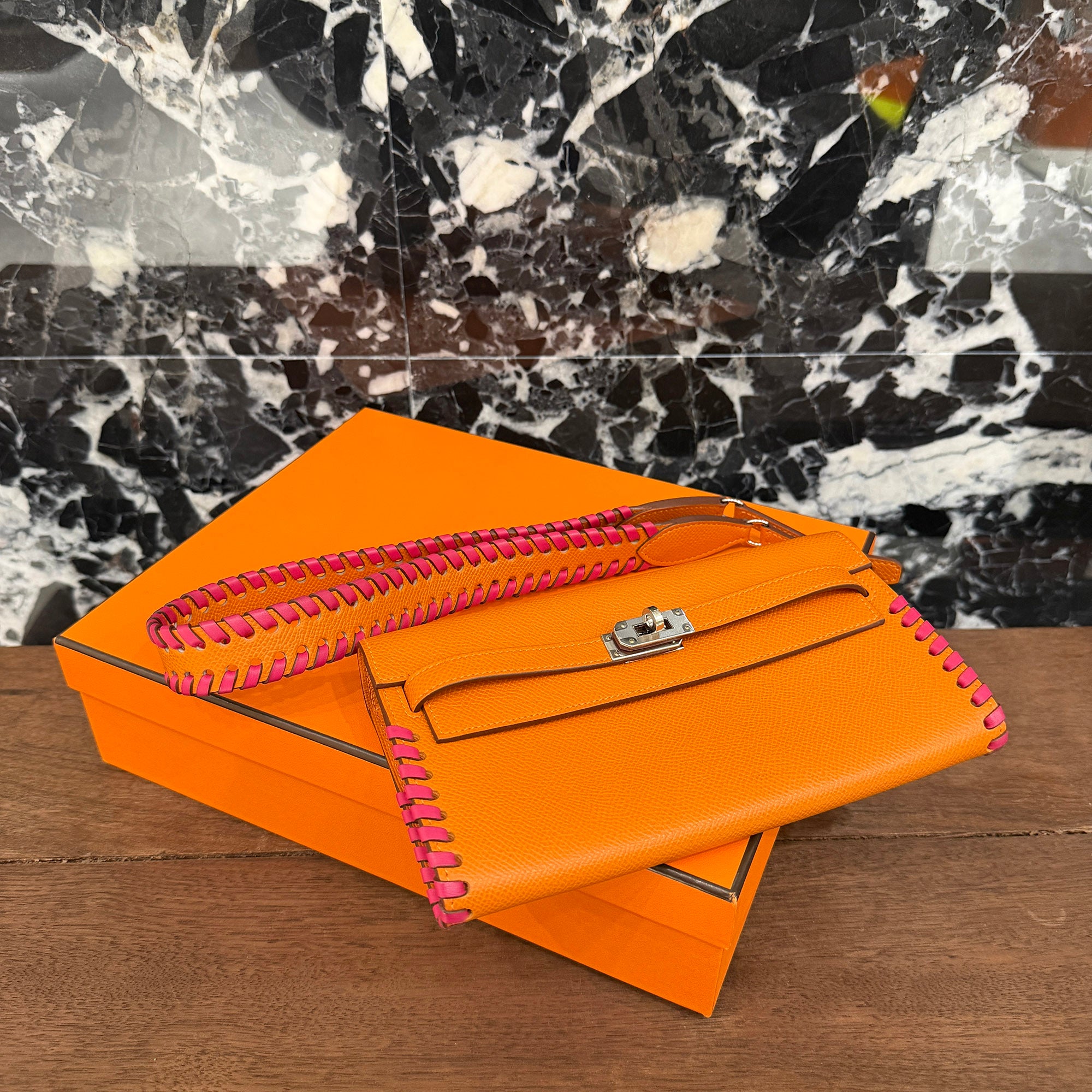 HERMES Kelly To Go Tressage "Orange/Rose Mexico" Long Wallet W刻印 エルメス ケリー トゥー ゴー トレサージュ "オレンジ×ローズメキシコ" ロング ウォレット W刻印