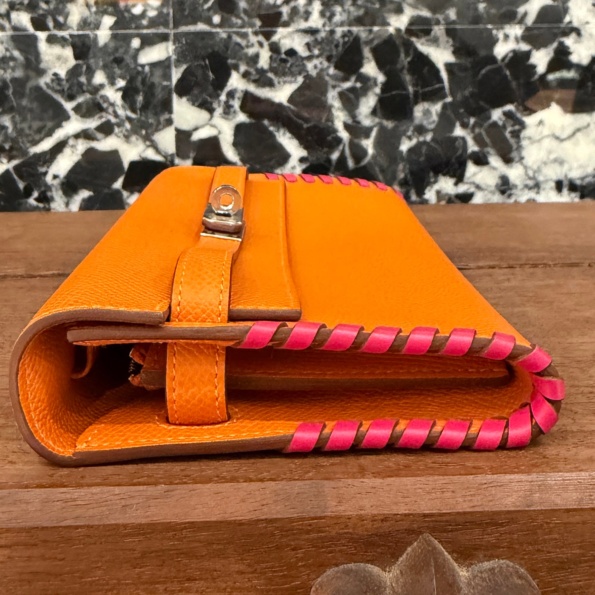 HERMES Kelly To Go Tressage "Orange/Rose Mexico" Long Wallet W刻印 エルメス ケリー トゥー ゴー トレサージュ "オレンジ×ローズメキシコ" ロング ウォレット W刻印