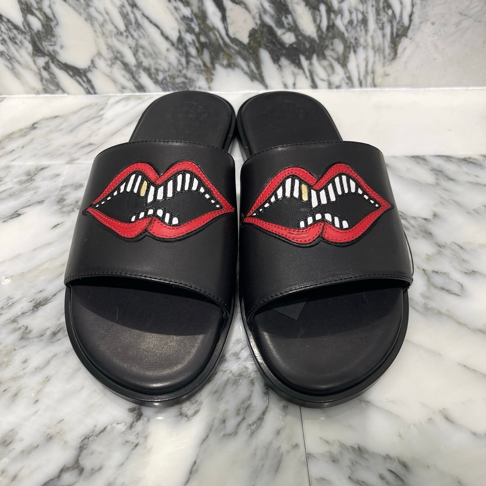 正規品レザーパッチ Chromehearts CHROME HEARTS Chomper Leather Patch Sandals Size 42 クロムハーツ