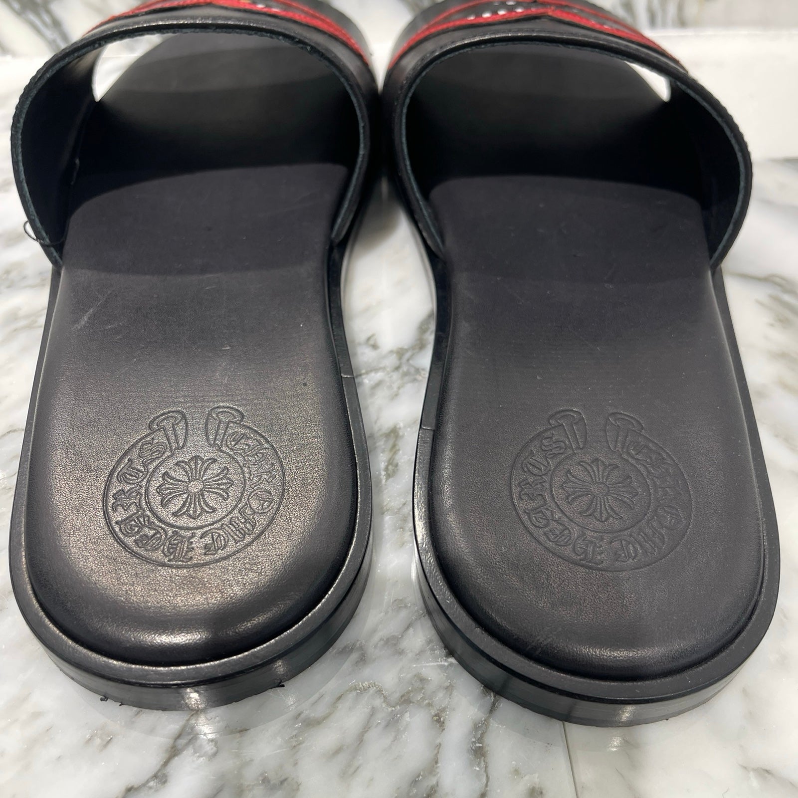 CHROME HEARTS Chomper Leather Patch Sandals Size 42 クロムハーツ チョンパーレザーパッチ サンダル サイズ42