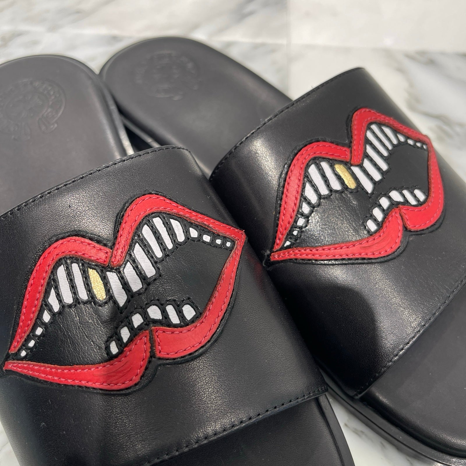 CHROME HEARTS Chomper Leather Patch Sandals Size 42 クロムハーツ チョンパーレザーパッチ サンダル サイズ42