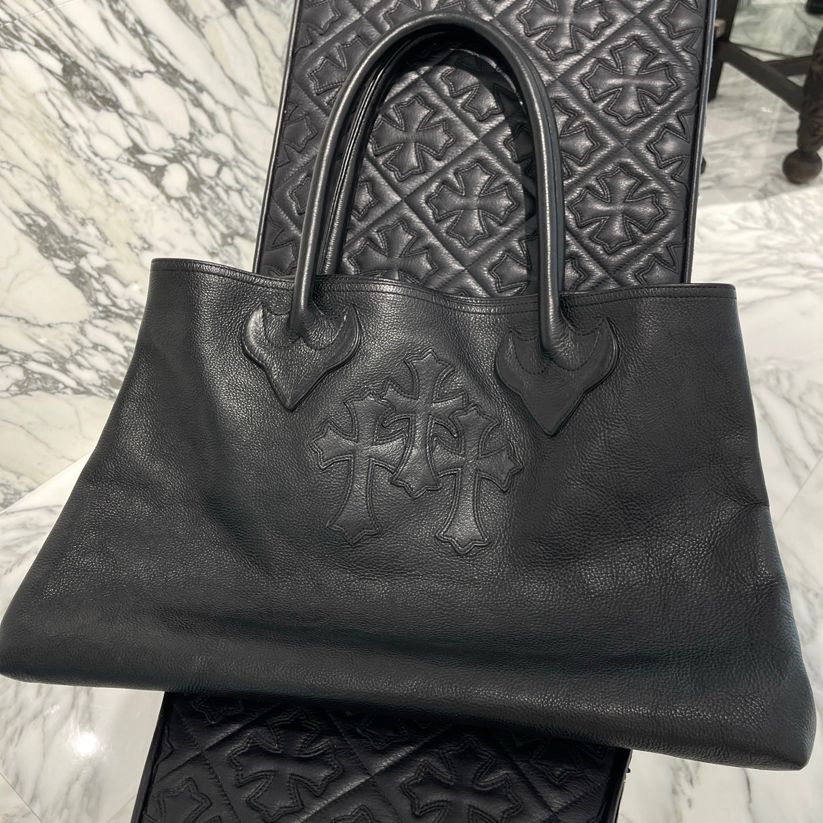 CHROME HEARTS 3 Cemetery Cross Patch Leather Tote Bag クロムハーツ 3セメタリークロス レザーパッチ トートバッグ