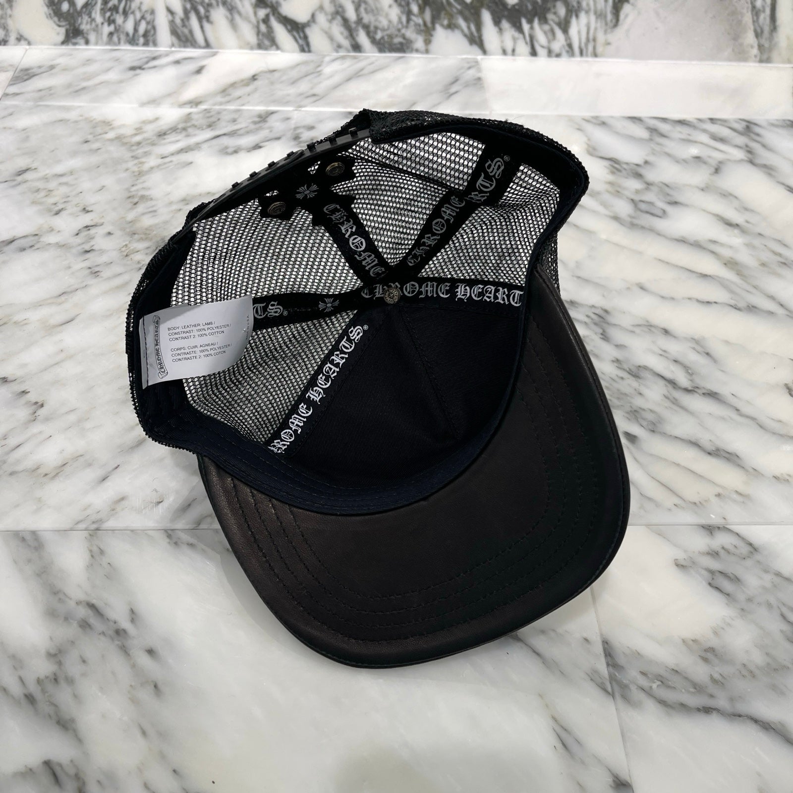 CHROME HEARTS Cemetary Cross Leather Patch Trucker Cap Size ONE