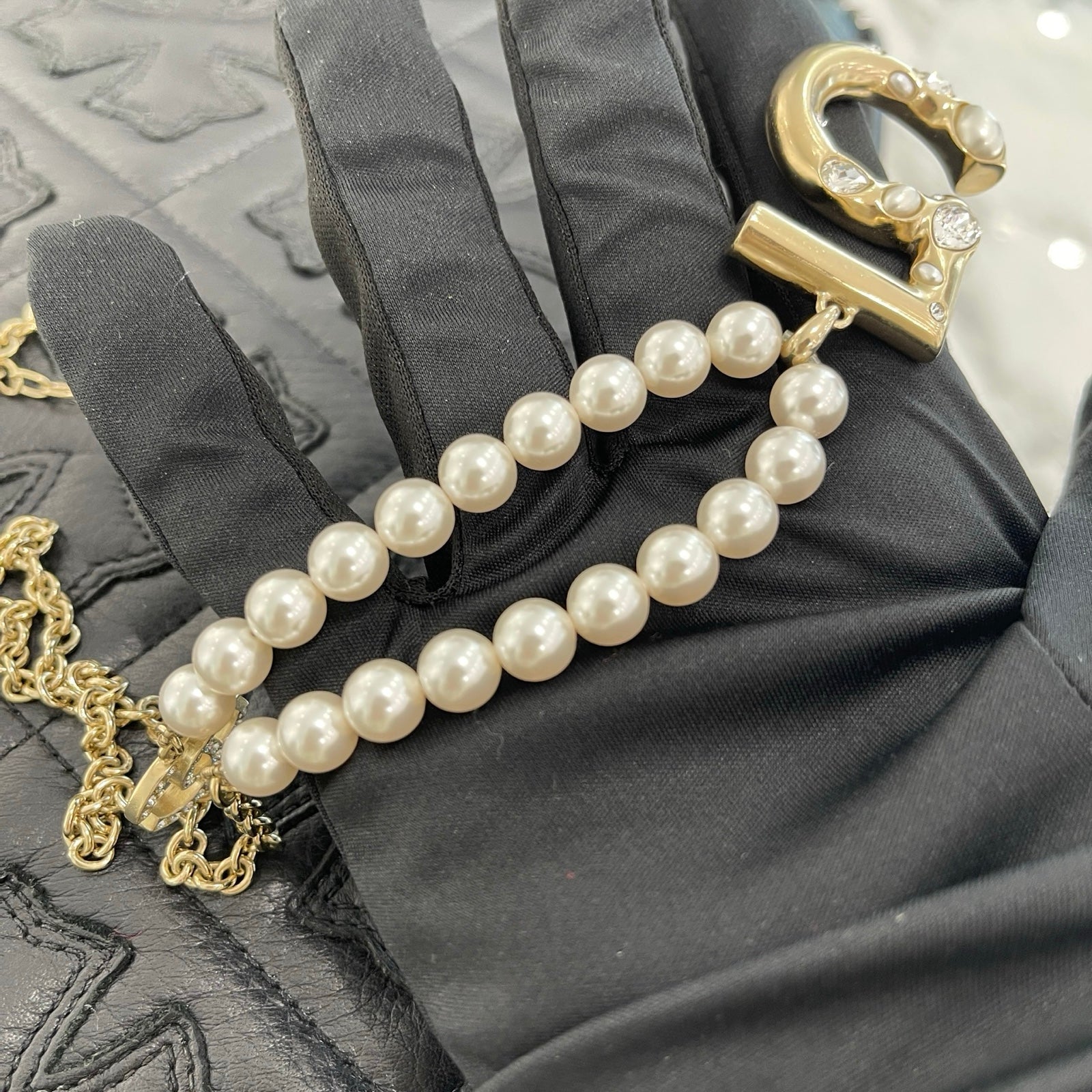 CHANEL 2023SS No.5 Coco Mark Pearl Chain Necklace シャネル No.5 ココマーク パール装飾 チェーンネックレス