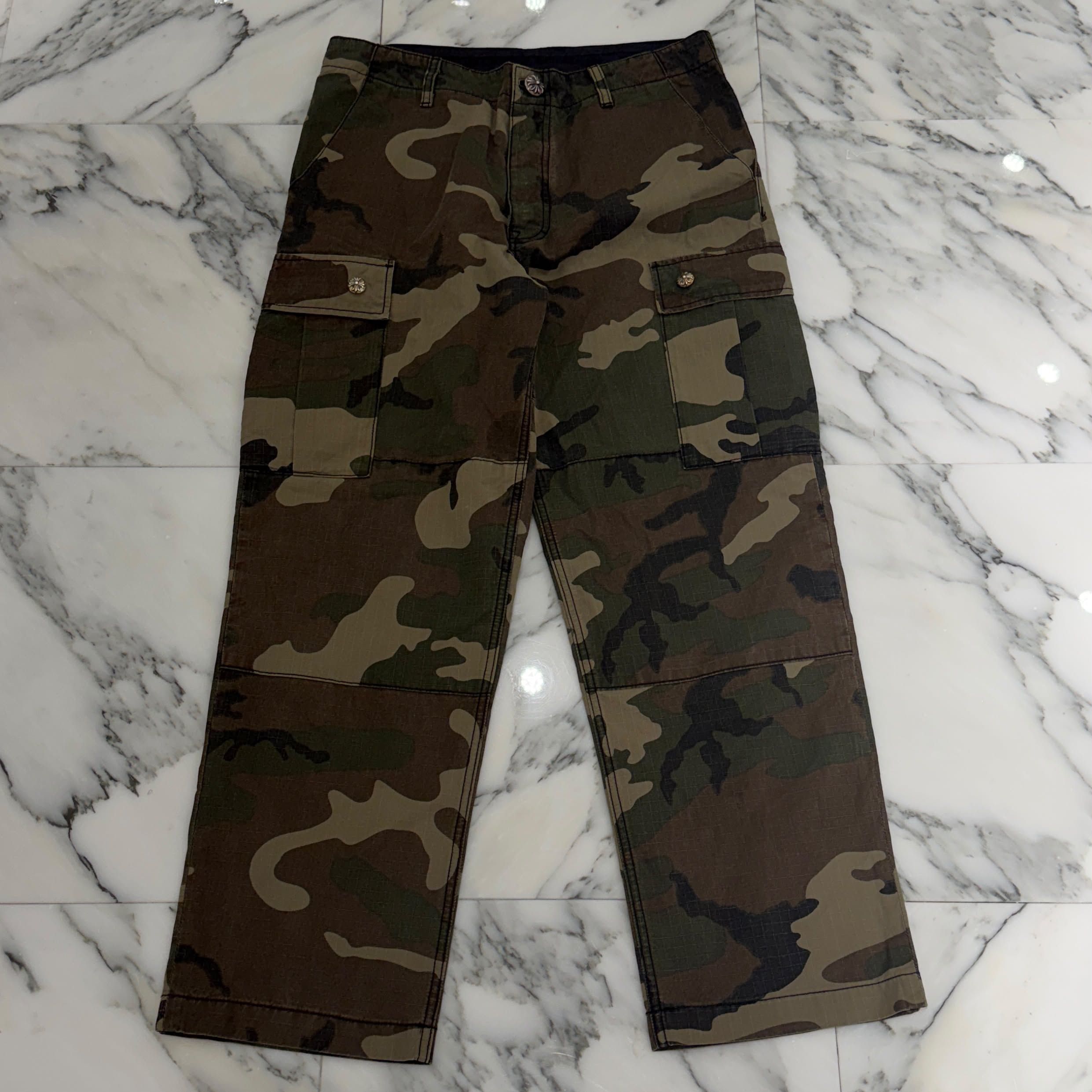 CHROME HEARTS Cross Ball Button Camo Cargo Pants Size 32 クロムハーツ クロスボールボタン カモ カーゴパンツ サイズ32
