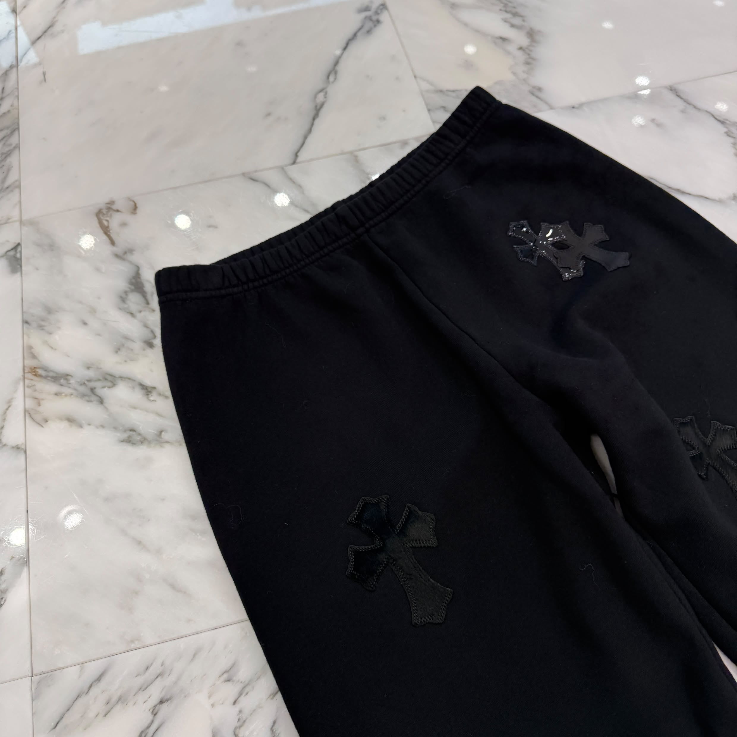 CHROME HEARTS Y NOT Multi Leather Cross Patch Sweat Long Pants