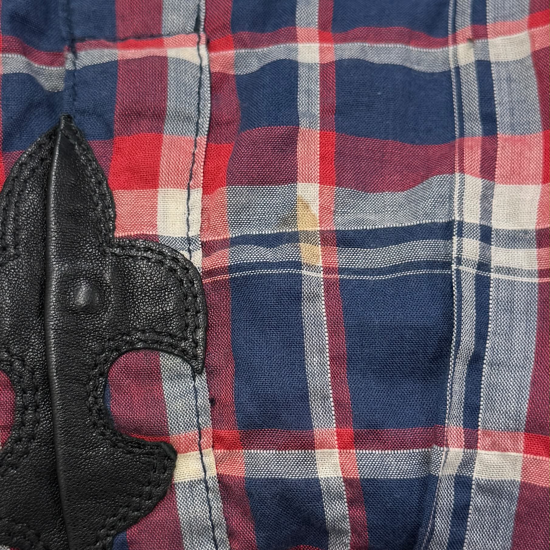 CHROME HEARTS BS Flare Button Flare Leather Patch Check Shirt Size SM クロムハーツ BSフレアボタン フレアレザーパッチ チェックシャツ サイズSM
