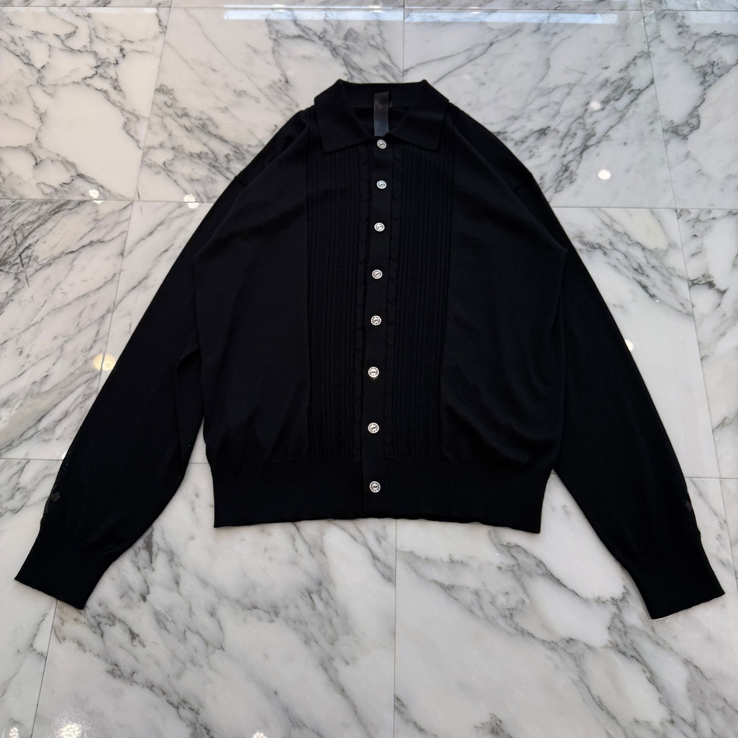 CHROME HEARTS Y NOT Cashmere Cross Leather Patch Silk Knit Cardigan Size M クロムハーツ ワイノット カシミヤ クロスレザーパッチ シルク ニットカーディガン サイズM