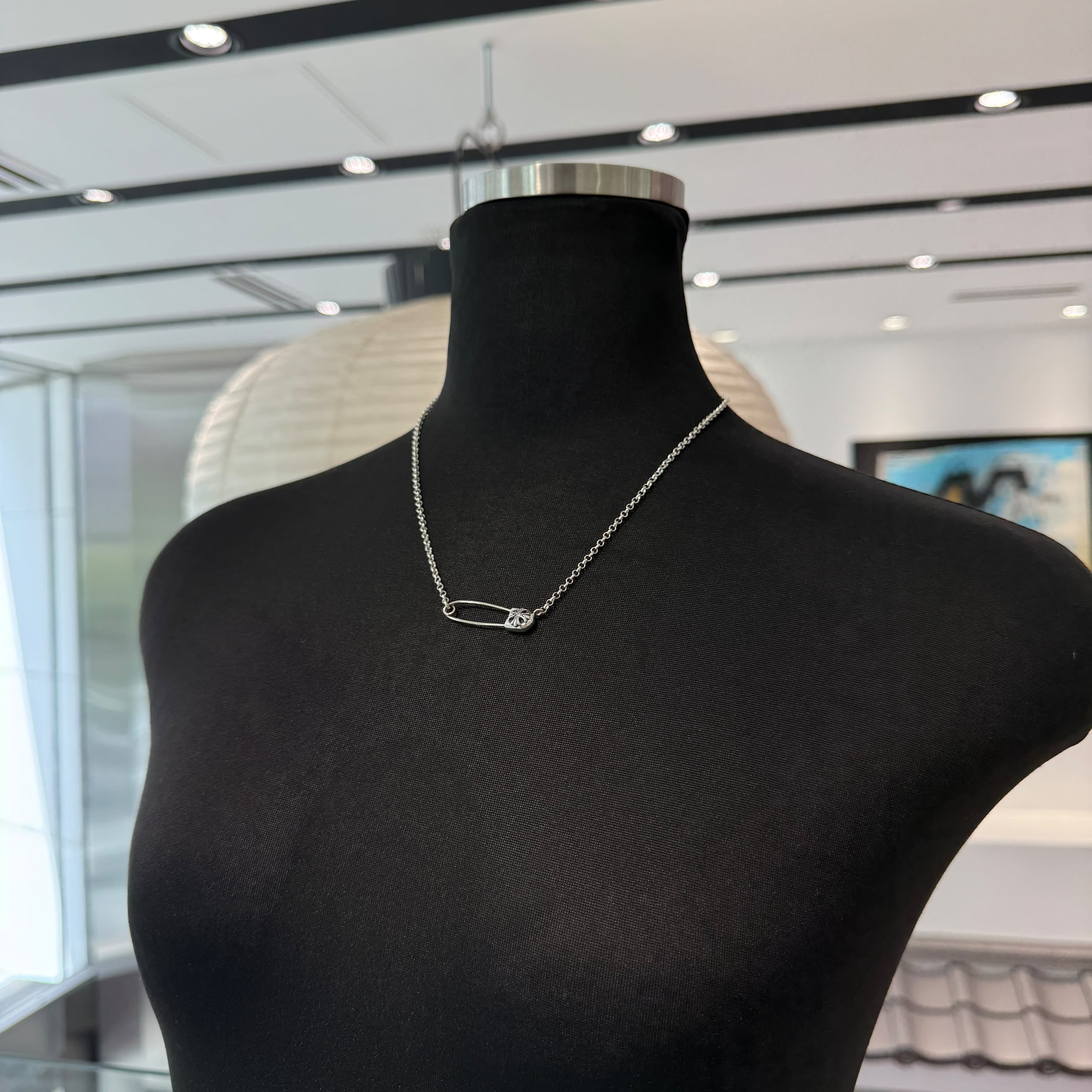 CHROME HEARTS Safety Pin Pendant Top 1 Diamond Roll Chain Necklace Size 18 Inch クロムハーツ セーフティピン 1ダイヤモンド ペンダントトップ ロールチェーン ネックレス サイズ18インチ