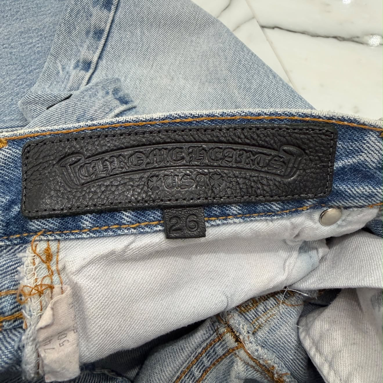 CHROME HEARTS × Levi's 501 VNTG Leather Cross Patch Denim Pants Size 26 クロムハーツ × リーバイス 501 ヴィンテージ レザークロスパッチ デニムパンツ サイズ26