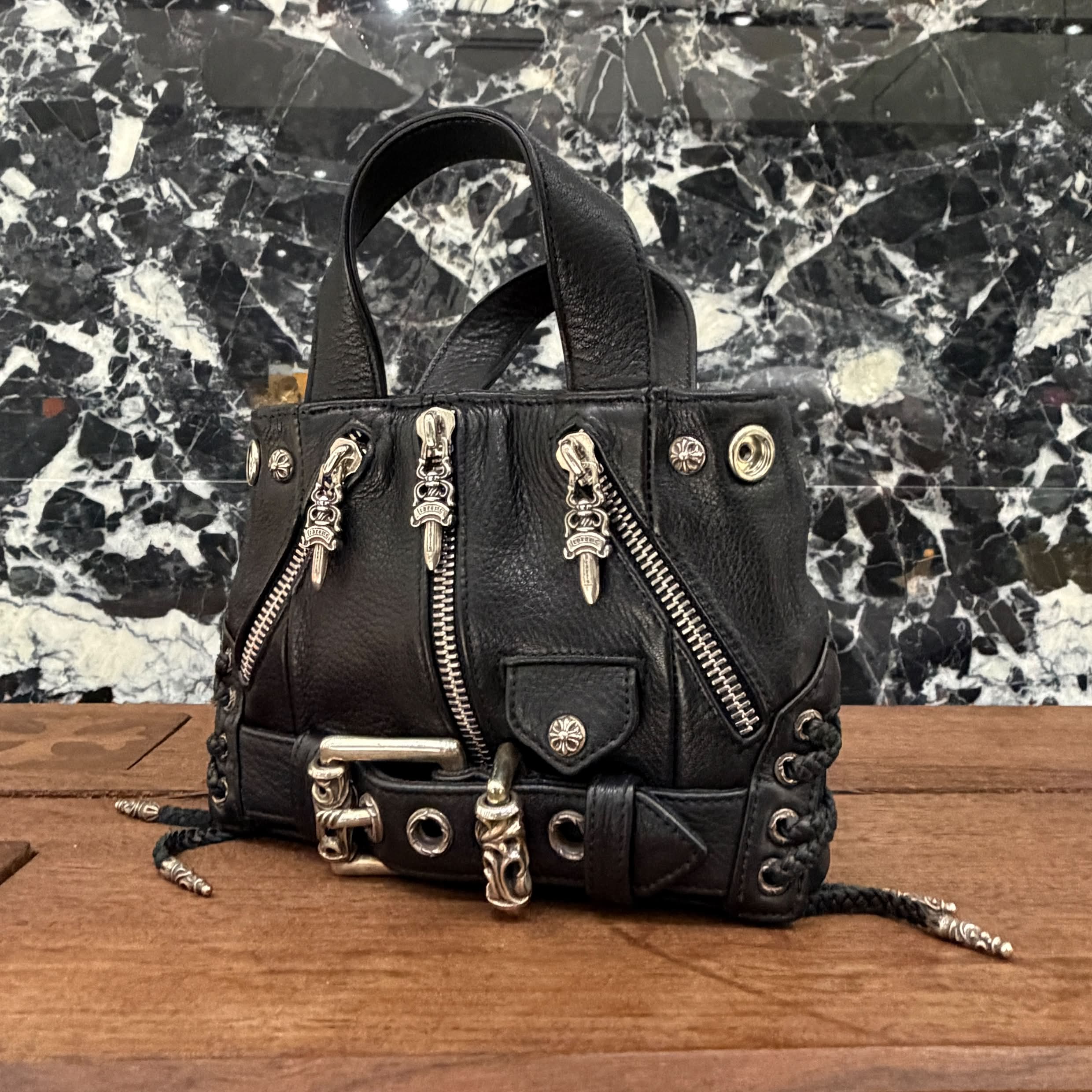CHROME HEARTS JJ Dean Mini Leather Riders Hand Bag クロムハーツ JJ ディーン ミニレザー ライダース ハンドバッグ