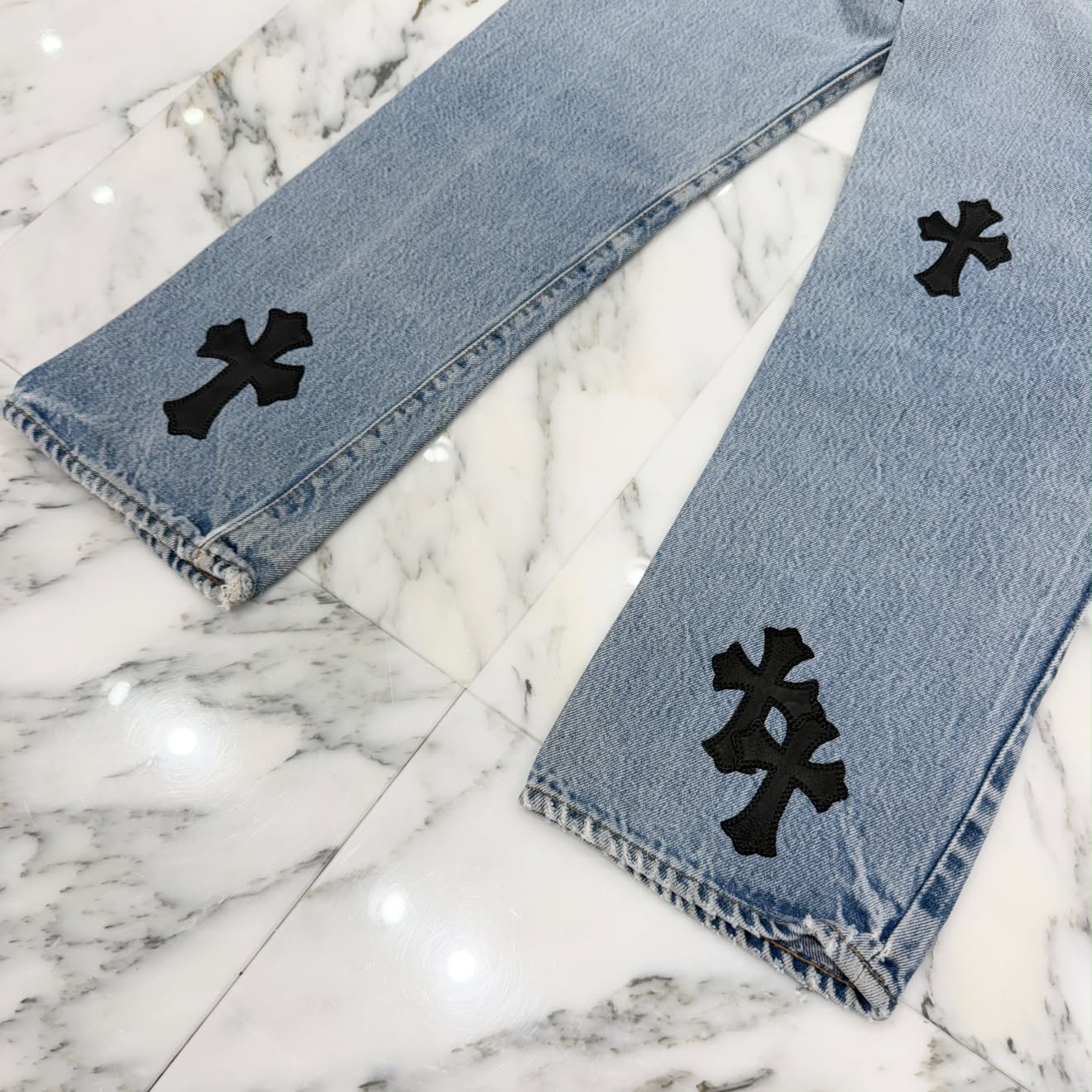 CHROME HEARTS × Levi's 501 VNTG Leather Cross Patch Denim Pants Size 26 クロムハーツ × リーバイス 501 ヴィンテージ レザークロスパッチ デニムパンツ サイズ26