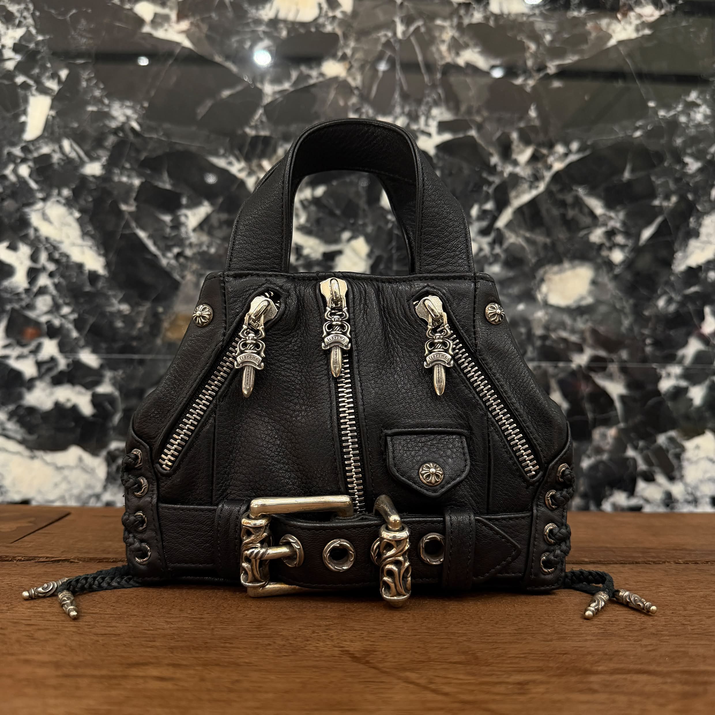 CHROME HEARTS JJ Dean Mini Leather Riders Hand Bag クロムハーツ JJ ディーン ミニレザー ライダース ハンドバッグ