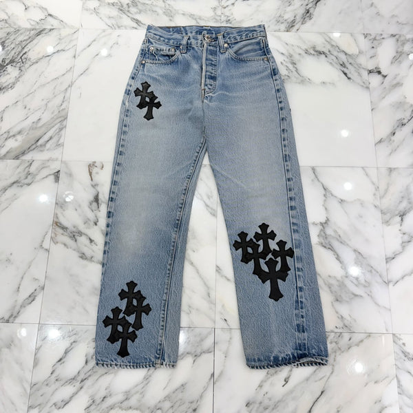 CHROME HEARTS × Levi's 501 VNTG Leather Cross Patch Denim Pants Size 26 クロムハーツ × リーバイス 501 ヴィンテージ レザークロスパッチ デニムパンツ サイズ26