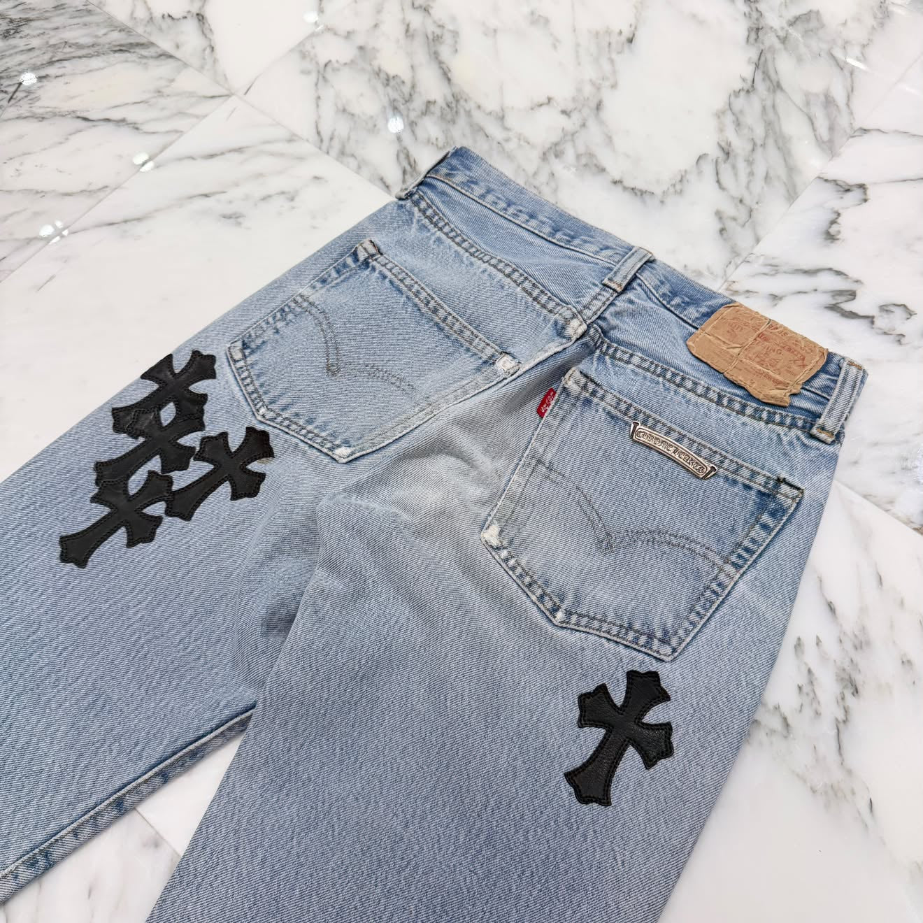 CHROME HEARTS × Levi's 501 VNTG Leather Cross Patch Denim Pants Size 26 クロムハーツ × リーバイス 501 ヴィンテージ レザークロスパッチ デニムパンツ サイズ26