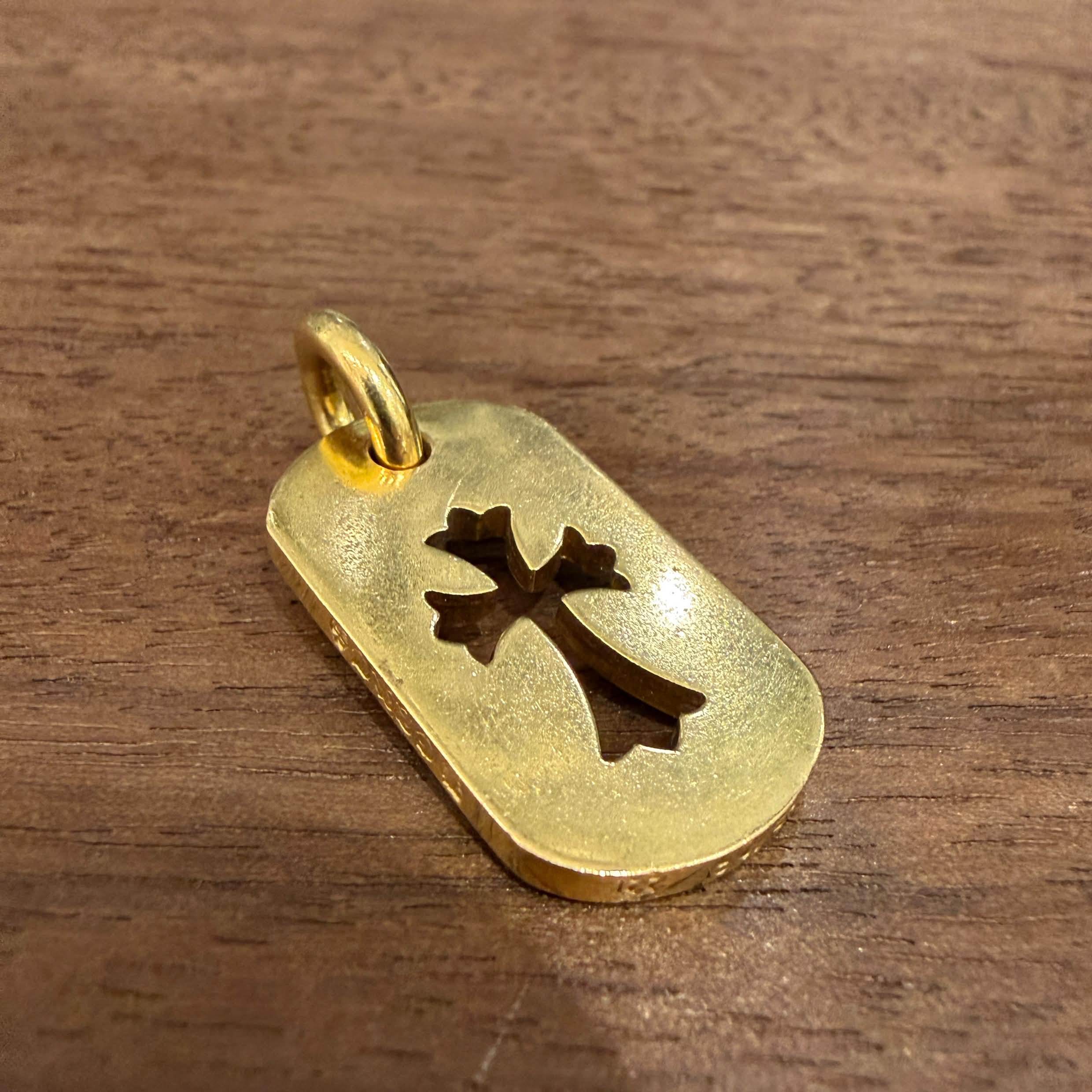 CHROME HEARTS 22K Small Cut Out Cross Dock Tag Pendant Charm Pave Diamond クロムハーツ 22K スモール カットアウトクロス ドッグタグ ペンダントチャーム パヴェダイヤモンド