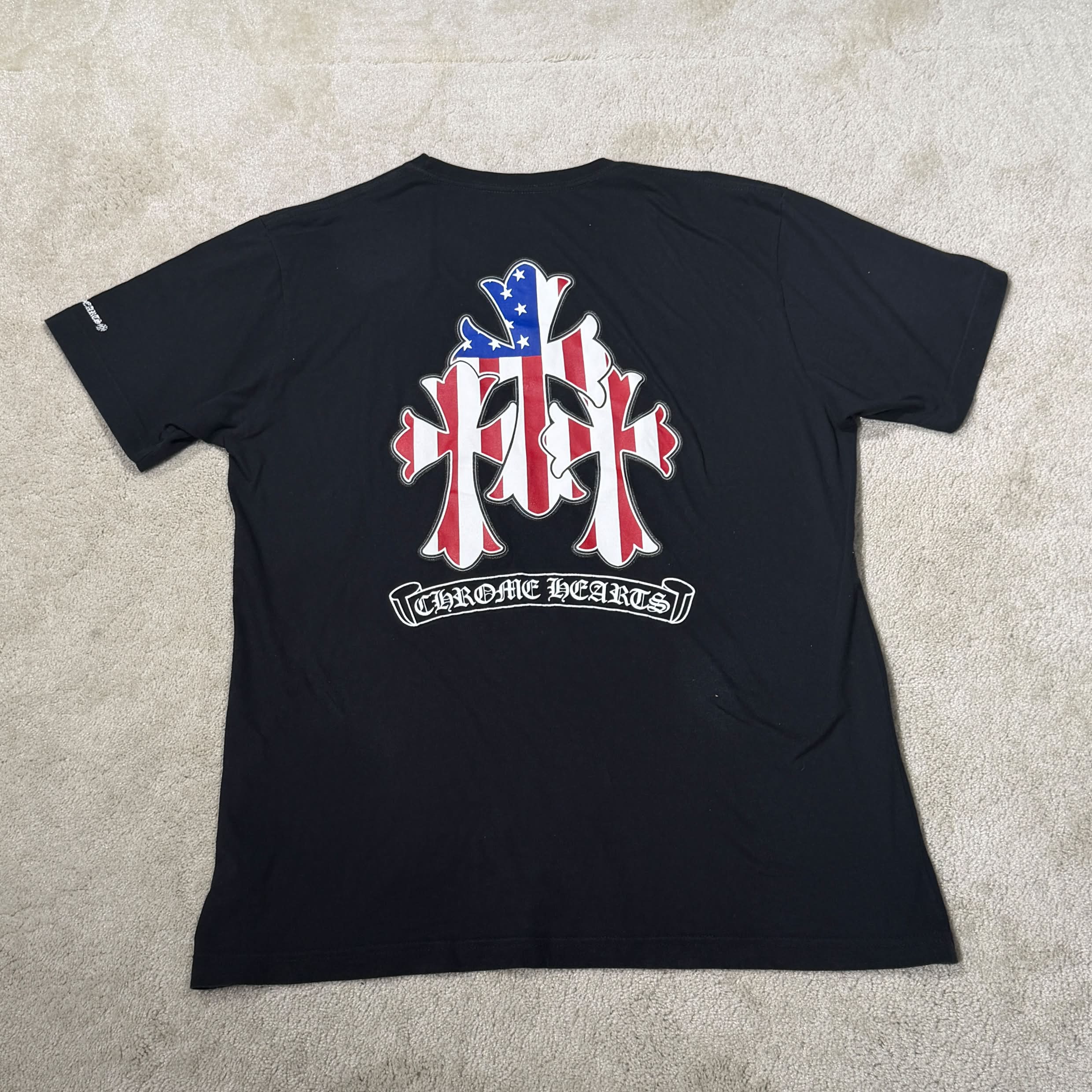 CHROME HEARTS Back American Flag Triple Cross Print Tee Size XL クロムハーツ バック アメリカンフラッグ トリプルクロス プリント Tシャツ サイズXL
