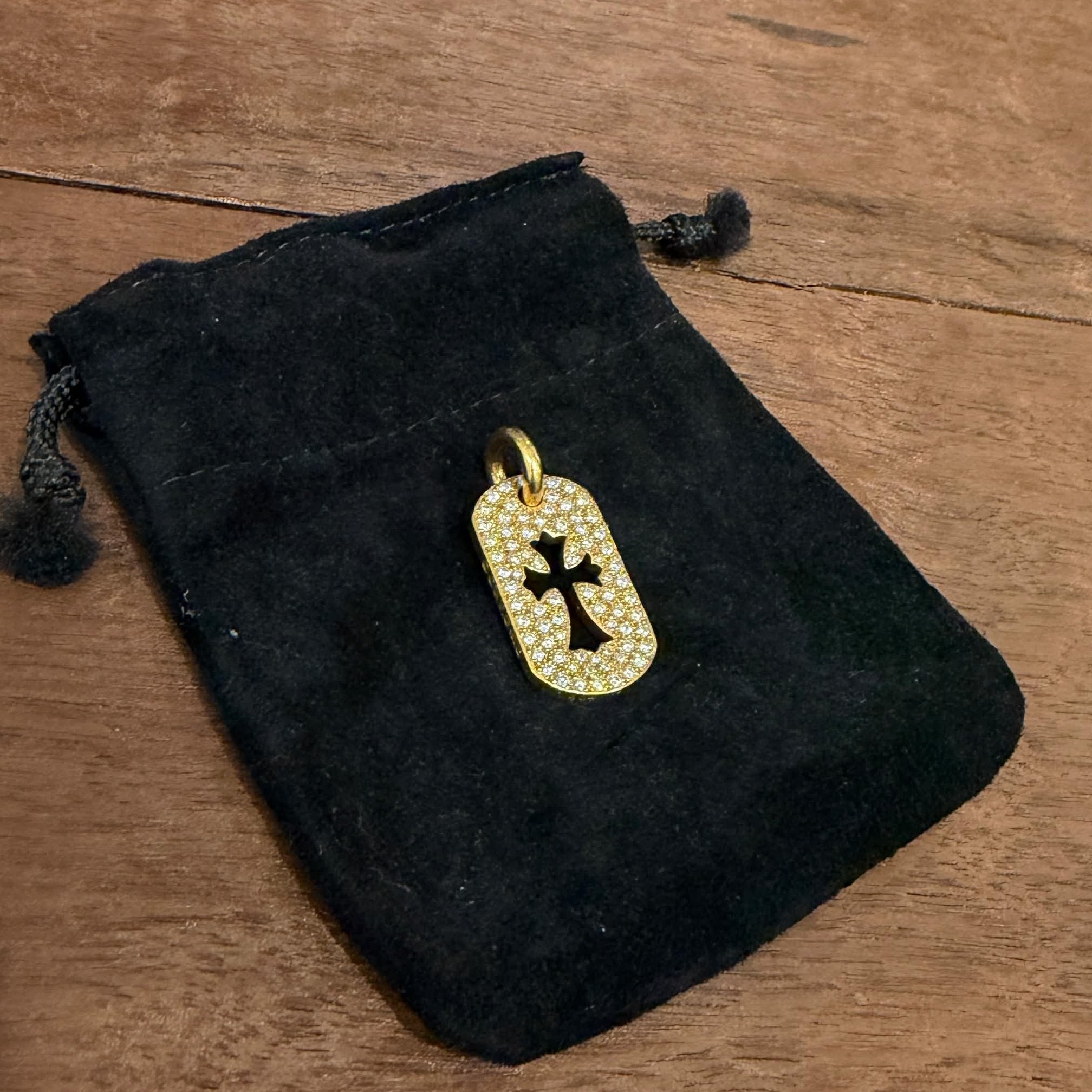 CHROME HEARTS 22K Small Cut Out Cross Dock Tag Pendant Charm Pave Diamond クロムハーツ 22K スモール カットアウトクロス ドッグタグ ペンダントチャーム パヴェダイヤモンド