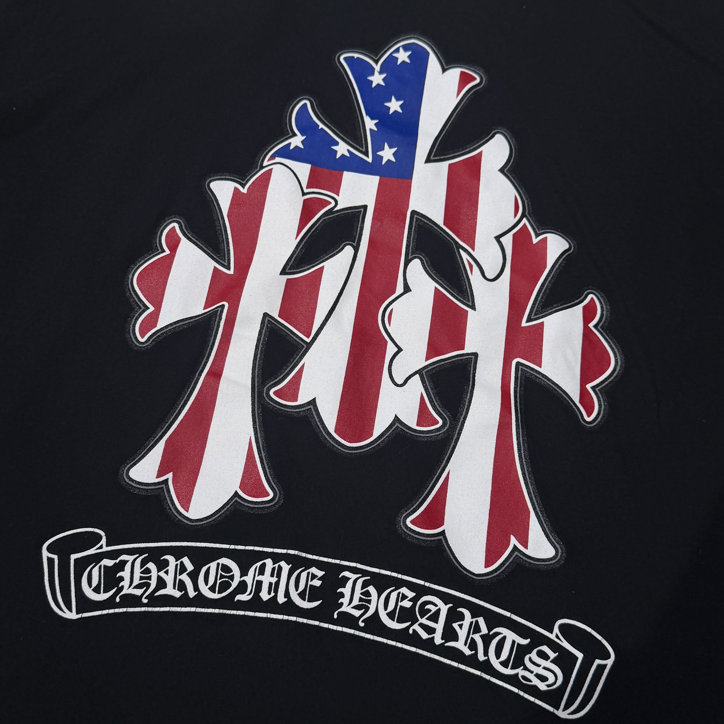 CHROME HEARTS Back American Flag Triple Cross Print Tee Size XL クロムハーツ バック アメリカンフラッグ トリプルクロス プリント Tシャツ サイズXL