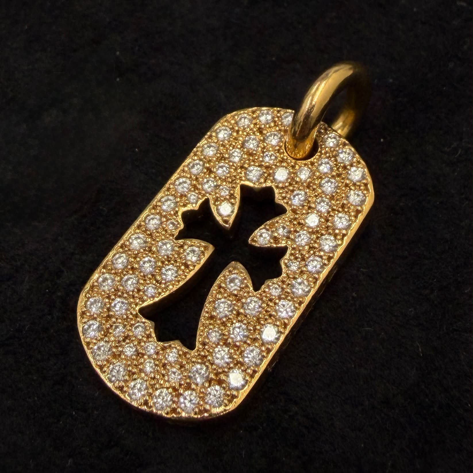 CHROME HEARTS 22K Small Cut Out Cross Dock Tag Pendant Charm Pave Diamond クロムハーツ 22K スモール カットアウトクロス ドッグタグ ペンダントチャーム パヴェダイヤモンド