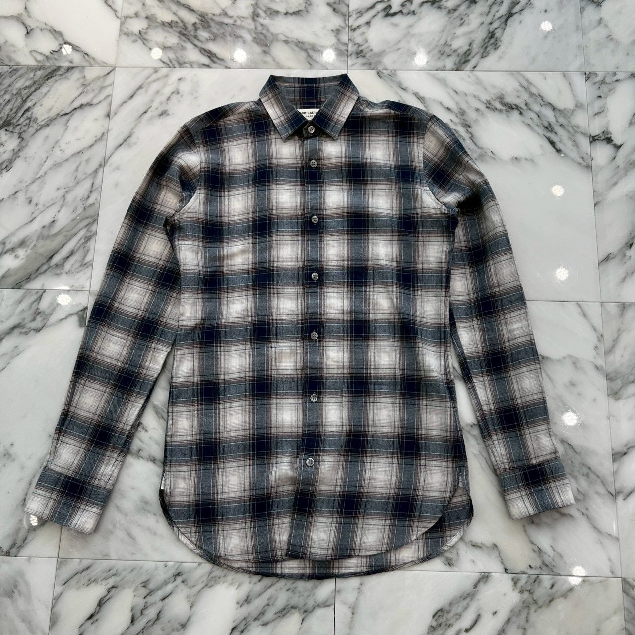 SAINT LAURENT PARIS 2015AW Ombre Check Cotton Shirt 376954 Y737J