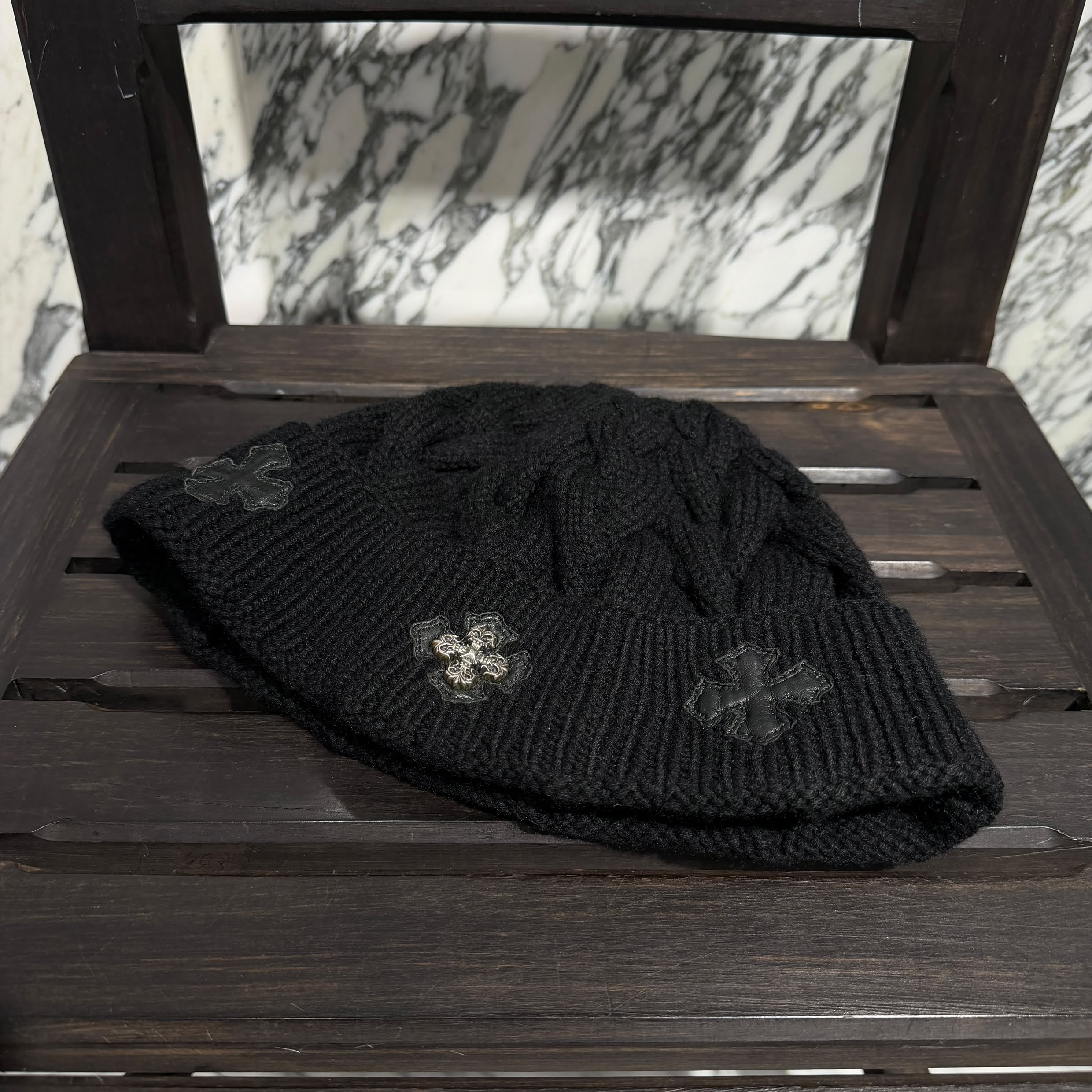 CHROME HEARTS Filigree Plus Cashmere Leather CH Plus Patch Beanie クロムハーツ フィリグリープラス カシミヤ レザーCHプラス パッチ ビーニー