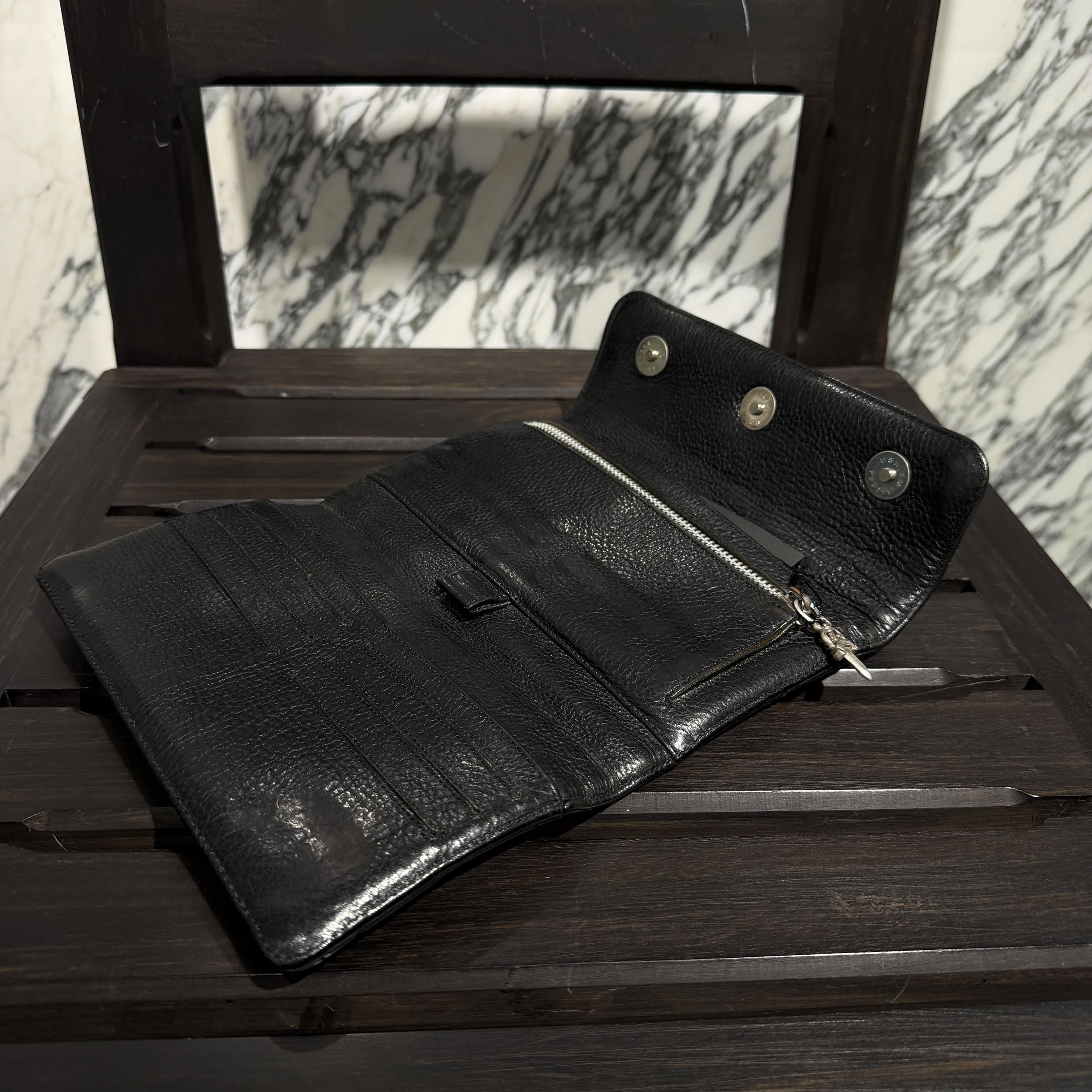 CHROME HEARTS Quilted 3 Snap Silver CH Plus Clutch Wallet クロムハーツ キルティング 3スナップ シルバー CHプラス クラッチ ウォレット