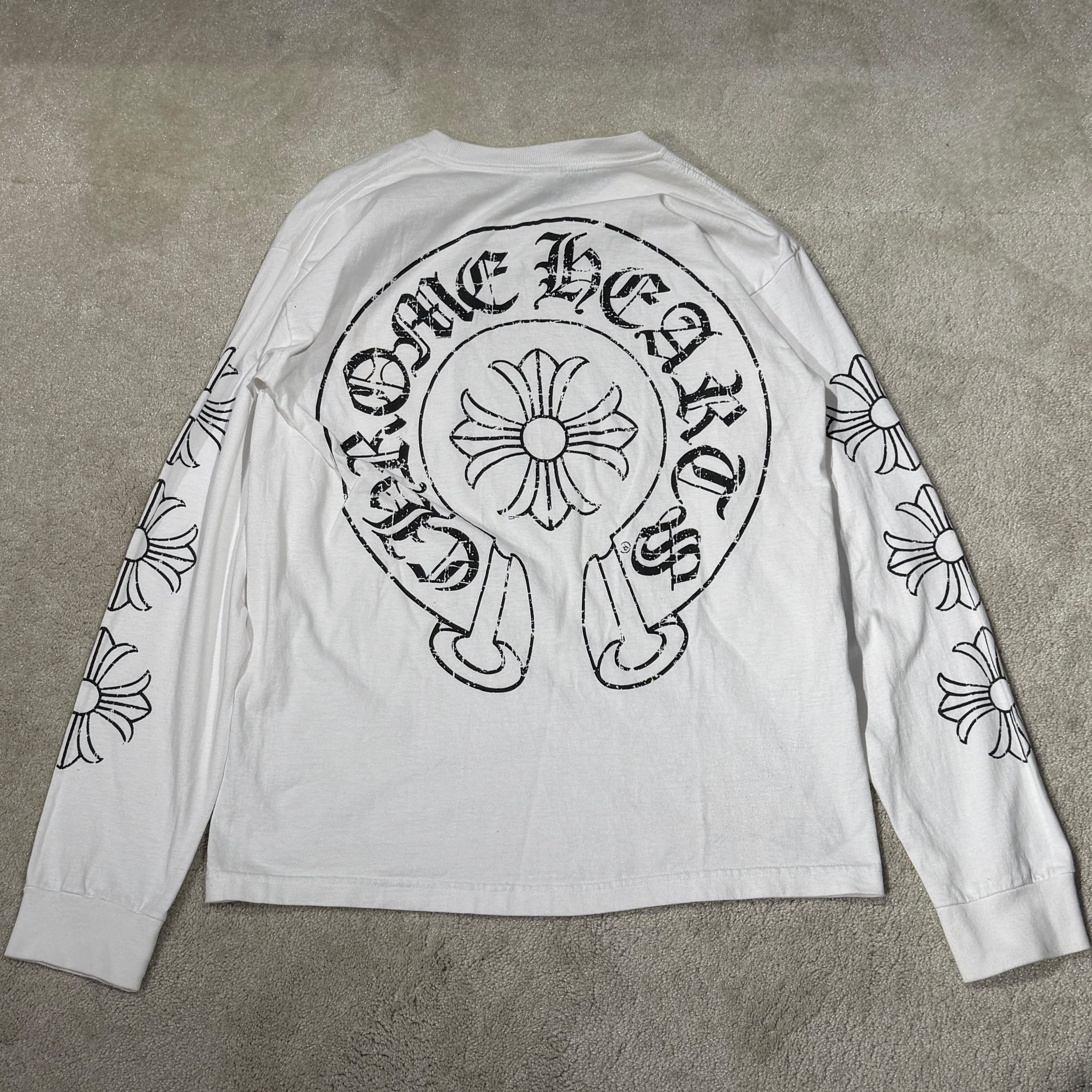 CHROME HEARTS Back Crack Horseshoe Print CH Plus Logo Long Sleeve Tee Size L クロムハーツ バック クラック ホースシュープリント CHプラス ロゴ ロングスリーブ Tシャツ サイズL