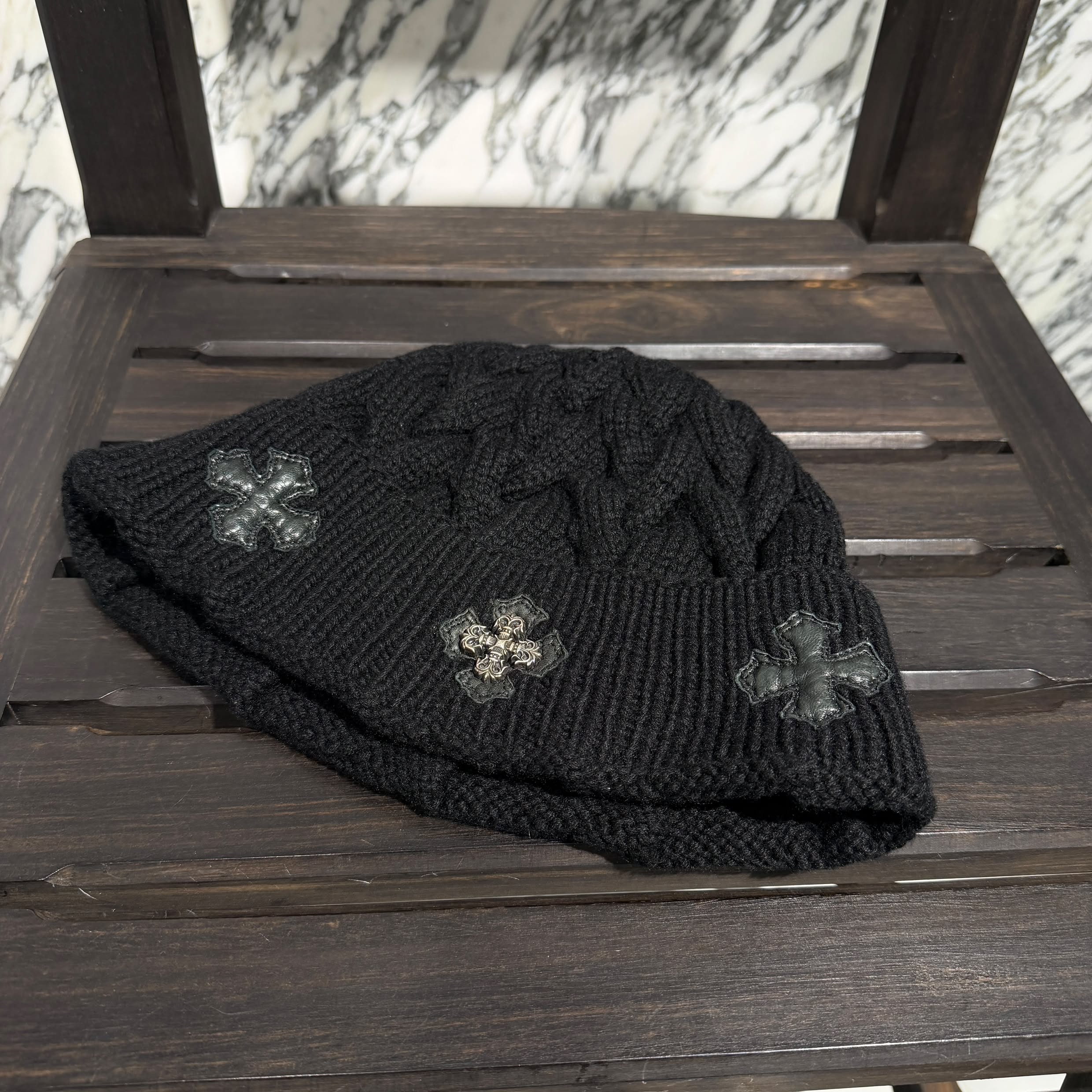 CHROME HEARTS Filigree Plus Cashmere Leather CH Plus Patch Beanie クロムハーツ フィリグリープラス カシミヤ レザーCHプラス パッチ ビーニー