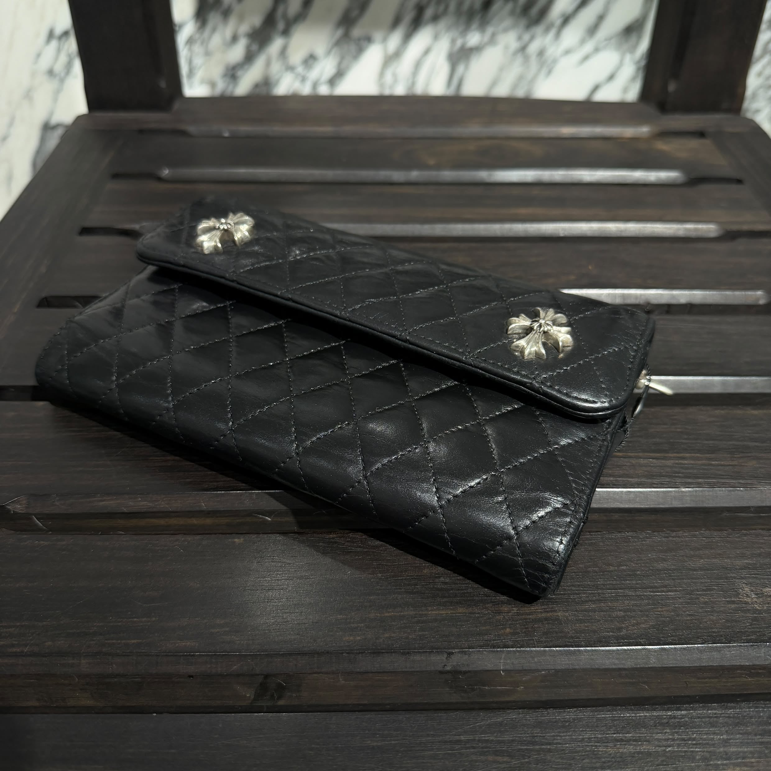 CHROME HEARTS Quilted 3 Snap Silver CH Plus Clutch Wallet クロムハーツ キルティング 3スナップ シルバー CHプラス クラッチ ウォレット