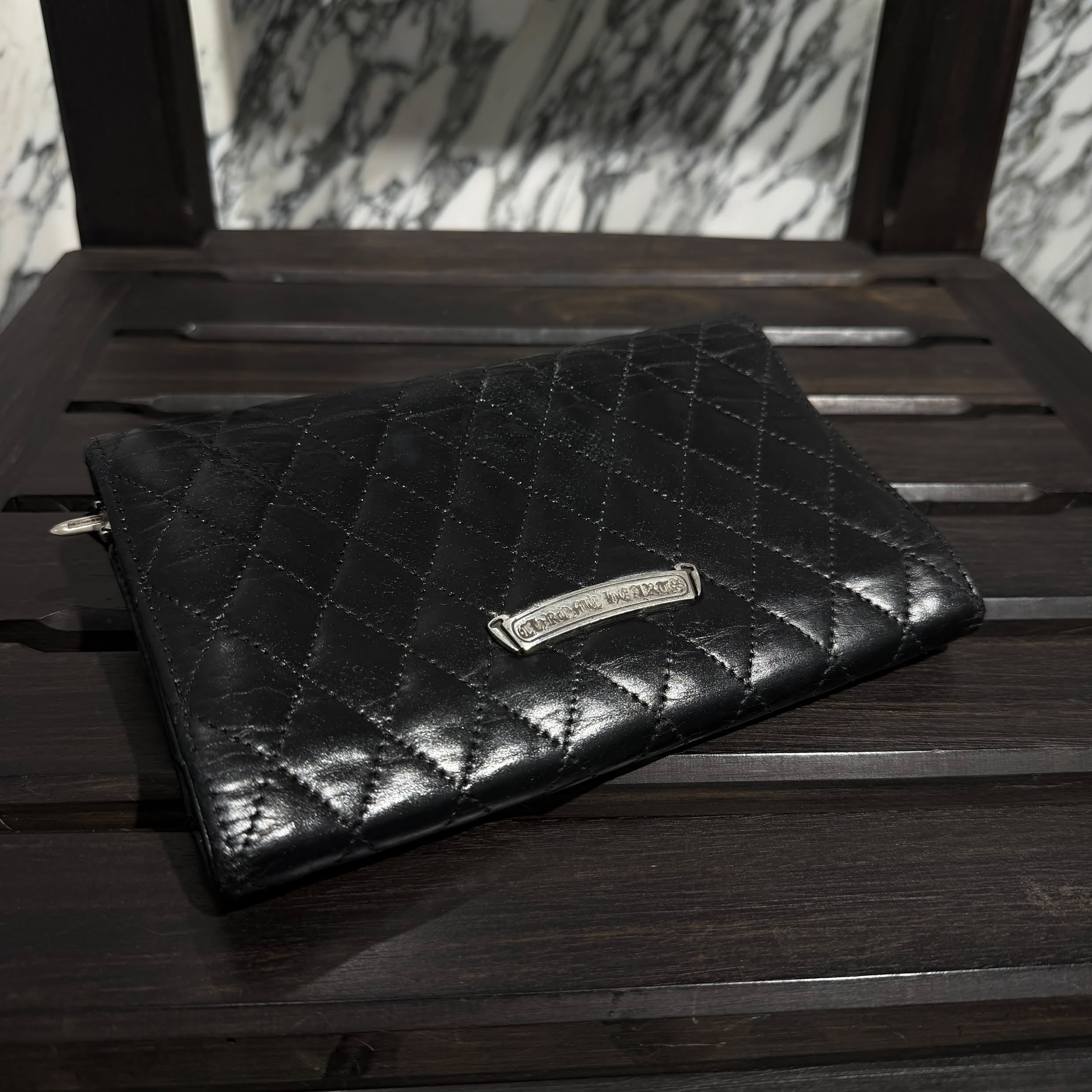 CHROME HEARTS Quilted 3 Snap Silver CH Plus Clutch Wallet クロムハーツ キルティング 3スナップ シルバー CHプラス クラッチ ウォレット