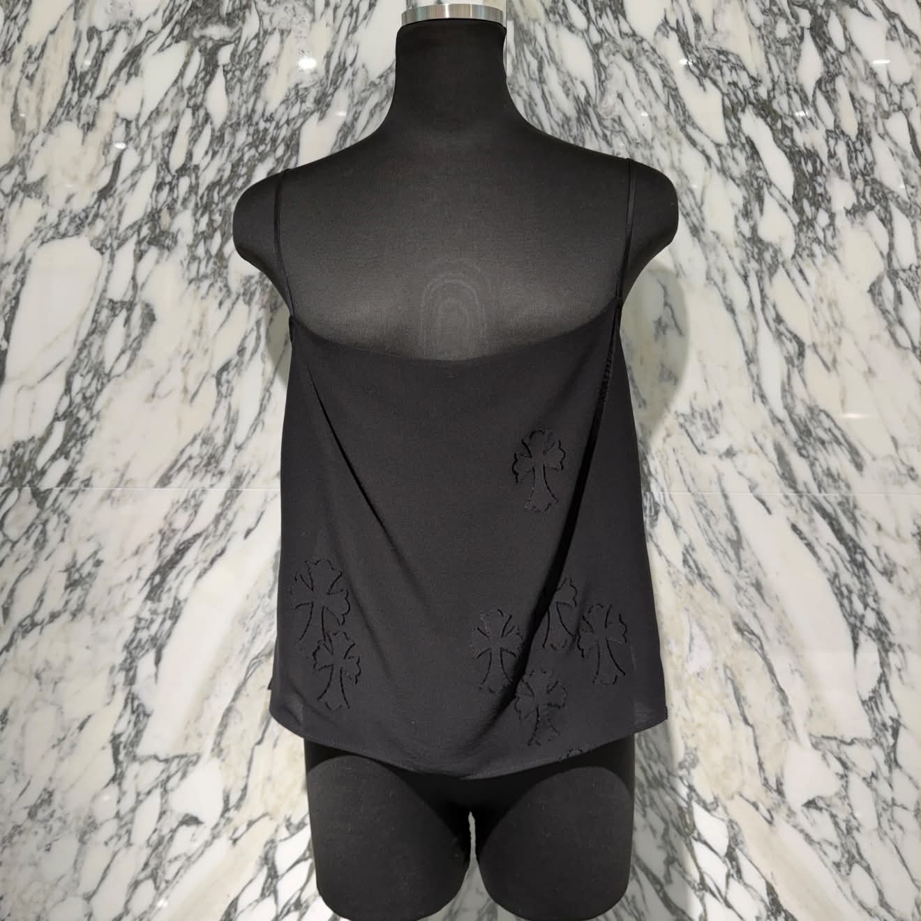 CHROME HEARTS Y NOT Cemetery Cross Back Open Silk Sheer Camisole Top Size L クロムハーツ ワイノット セメタリークロス バックオープン シルクシアー キャミソールトップ サイズL