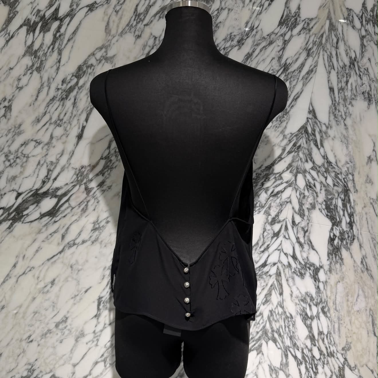 CHROME HEARTS Y NOT Cemetery Cross Back Open Silk Sheer Camisole Top Size L クロムハーツ ワイノット セメタリークロス バックオープン シルクシアー キャミソールトップ サイズL