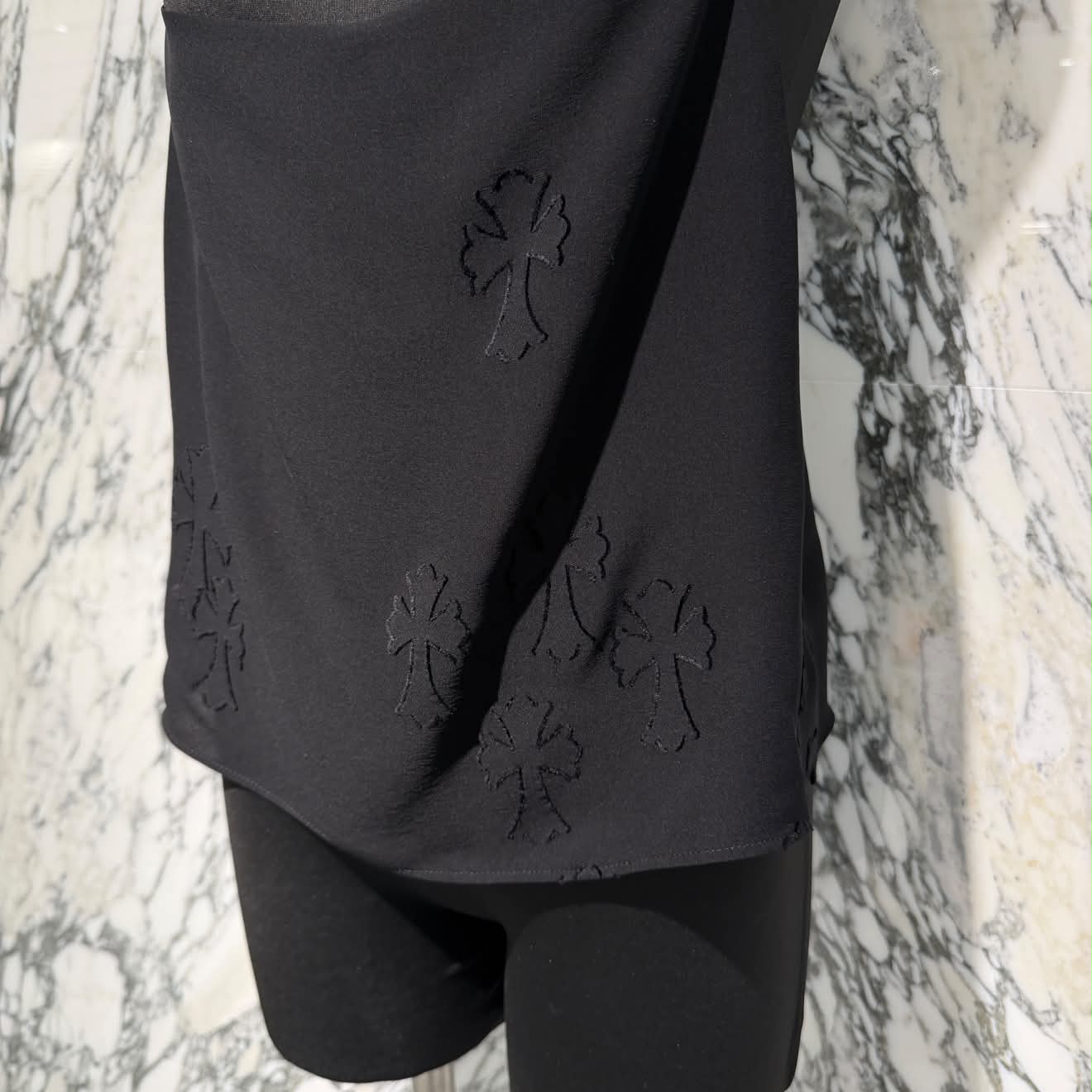 CHROME HEARTS Y NOT Cemetery Cross Back Open Silk Sheer Camisole Top Size L クロムハーツ ワイノット セメタリークロス バックオープン シルクシアー キャミソールトップ サイズL