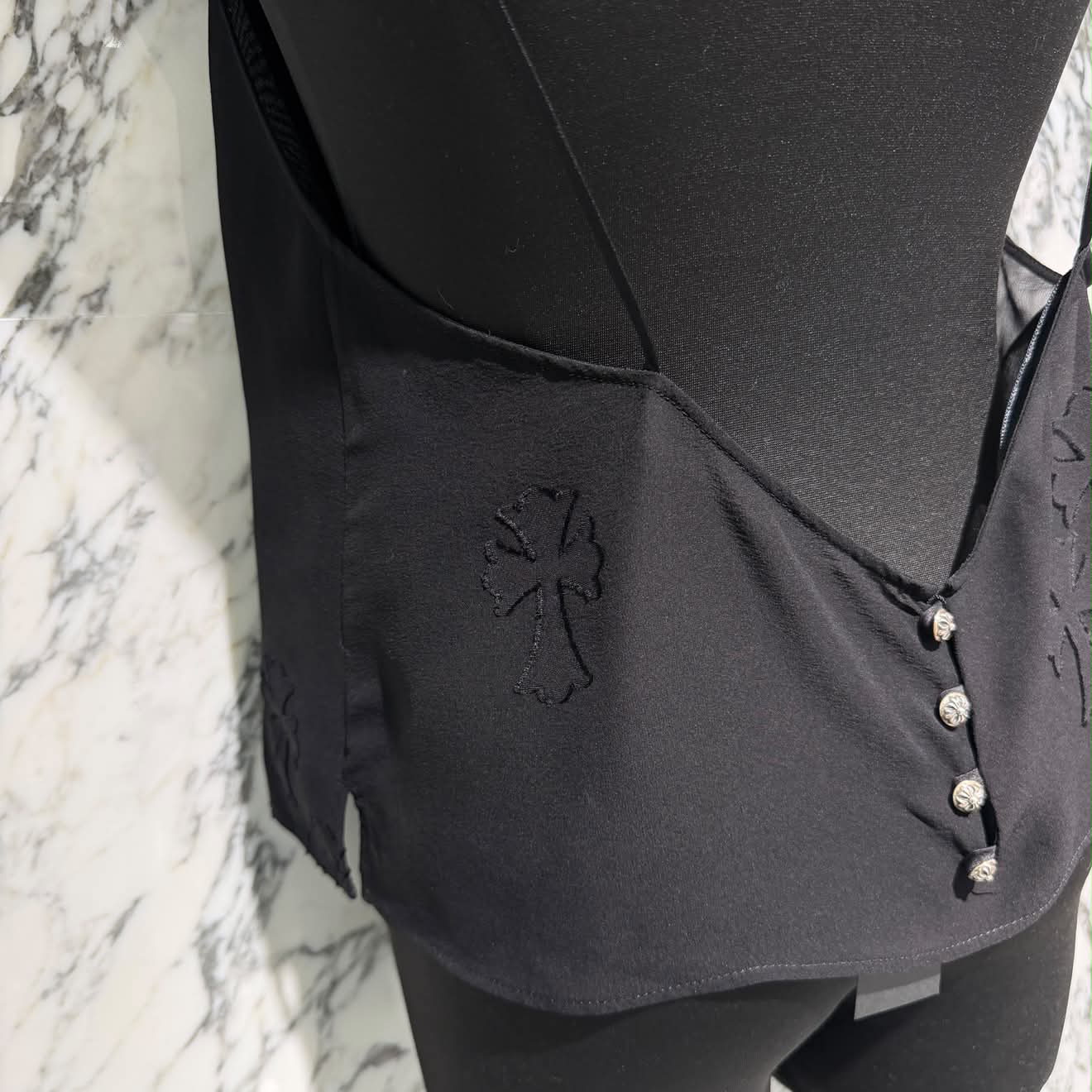 CHROME HEARTS Y NOT Cemetery Cross Back Open Silk Sheer Camisole Top Size L クロムハーツ ワイノット セメタリークロス バックオープン シルクシアー キャミソールトップ サイズL