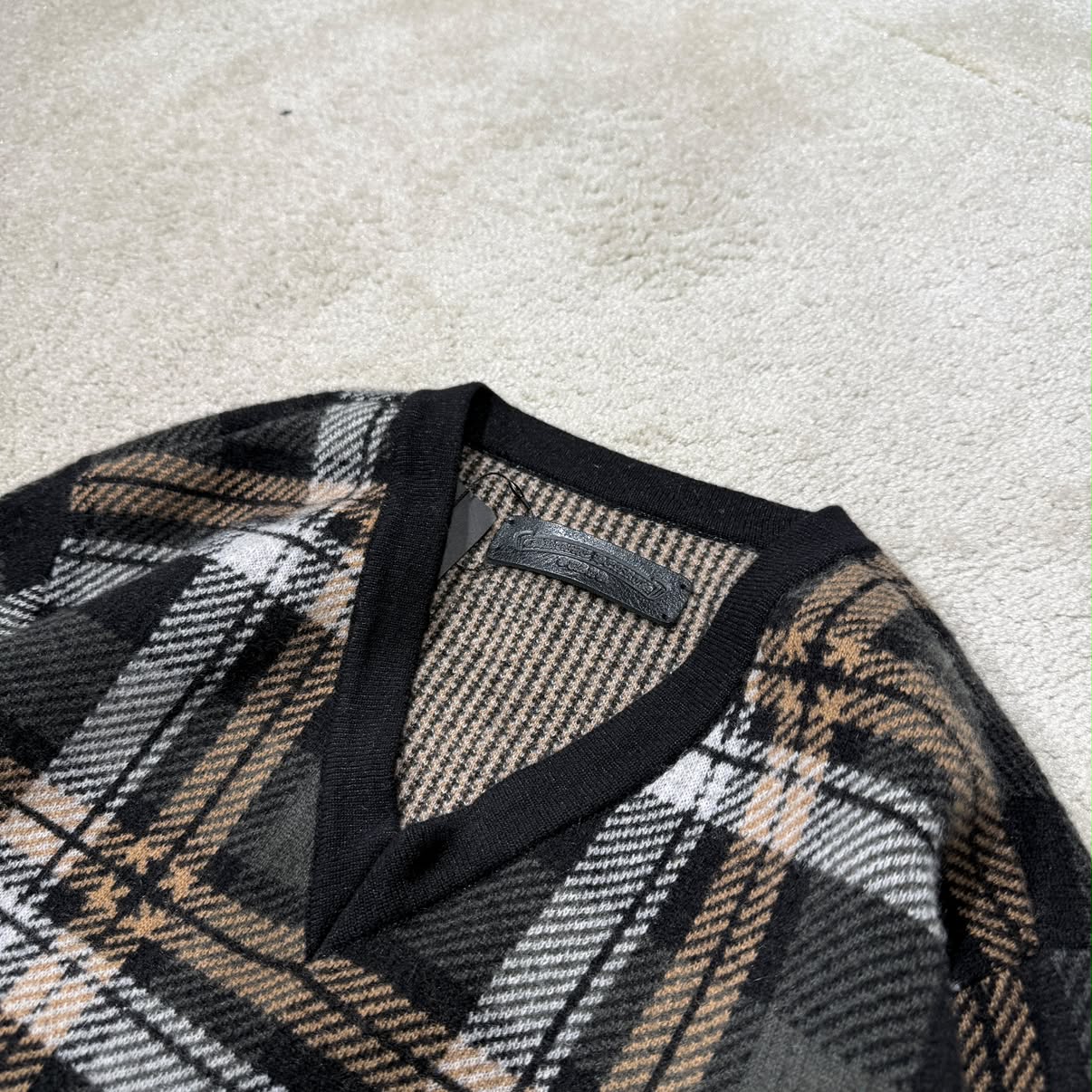 CHROME HEARTS CH Plus Check Cashmere Knit Sweater Size M クロムハ－ツ CHプラス カシミヤ ニット セーター サイズM