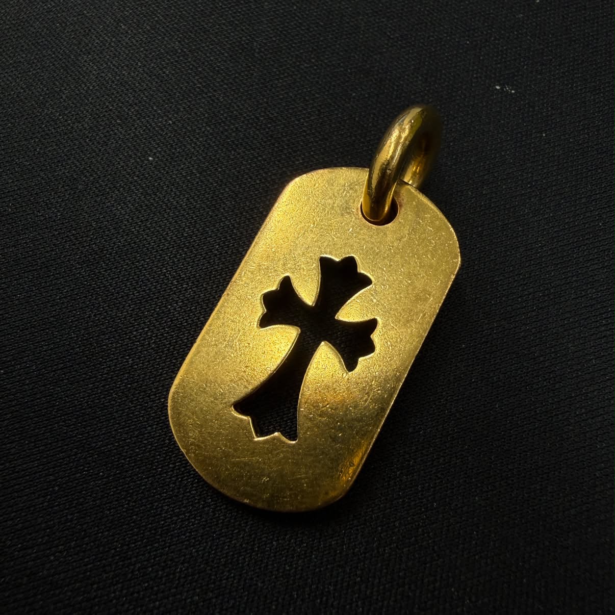CHROME HEARTS 22K Small Cut Out Cross Dock Tag Pendant Charm Pave Diamond クロムハーツ 22K スモール カットアウトクロス ドッグタグ ペンダントチャーム パヴェダイヤモンド