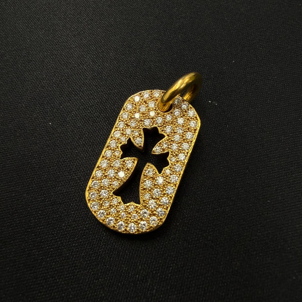 CHROME HEARTS 22K Small Cut Out Cross Dock Tag Pendant Charm Pave Diamond クロムハーツ 22K スモール カットアウトクロス ドッグタグ ペンダントチャーム パヴェダイヤモンド