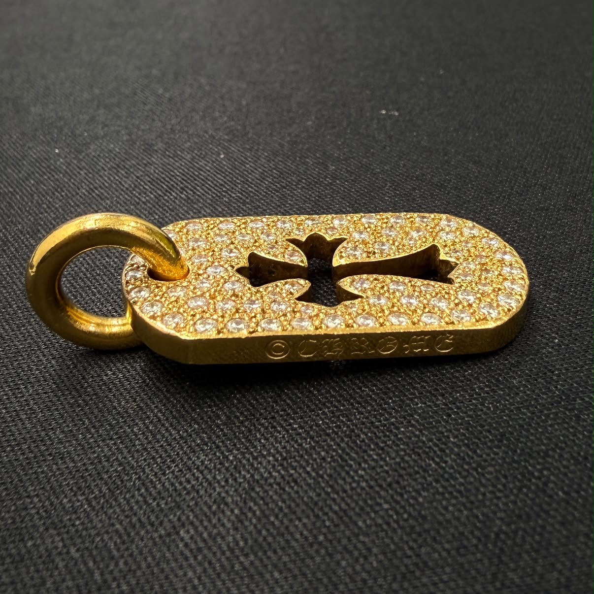 CHROME HEARTS 22K Small Cut Out Cross Dock Tag Pendant Charm Pave Diamond クロムハーツ 22K スモール カットアウトクロス ドッグタグ ペンダントチャーム パヴェダイヤモンド