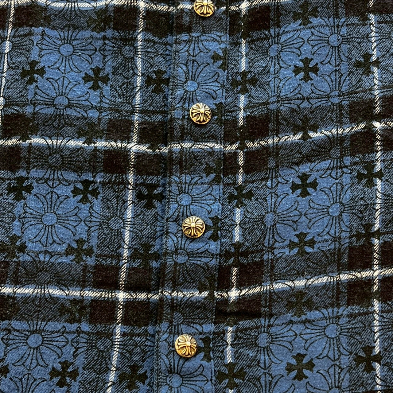 CHROME HEARTS Loose Ends Cross Leather Patch Check Shirt Size M クロムハーツ ルーズエンド クロスレザーパッチ チェック シャツ サイズM