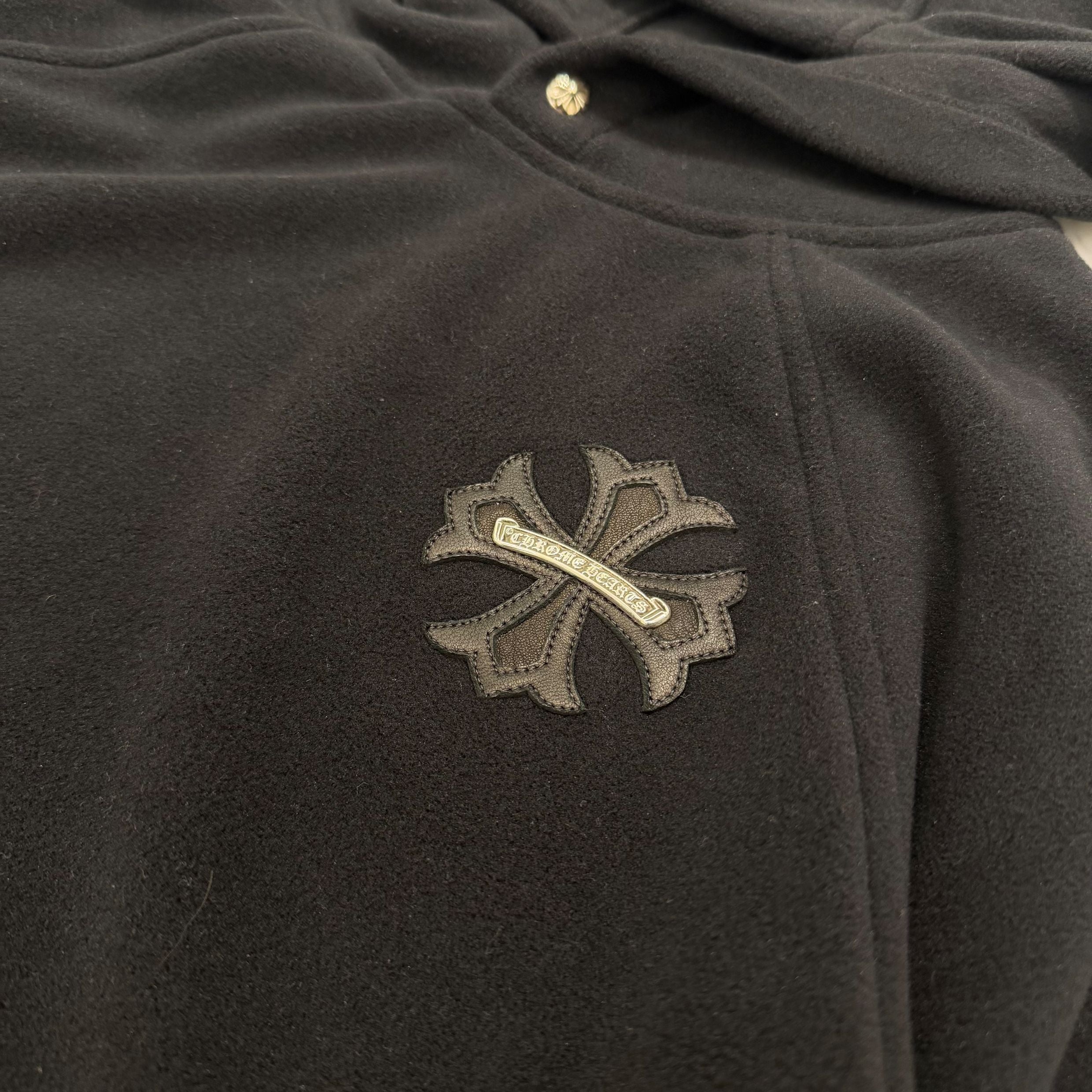 CHROME HEARTS Y NOT CH Plus Leather Patch Fleece Hoodie Size L クロムハーツ ワイノット CHプラス レザー クロス パッチ フリース フーディ サイズL