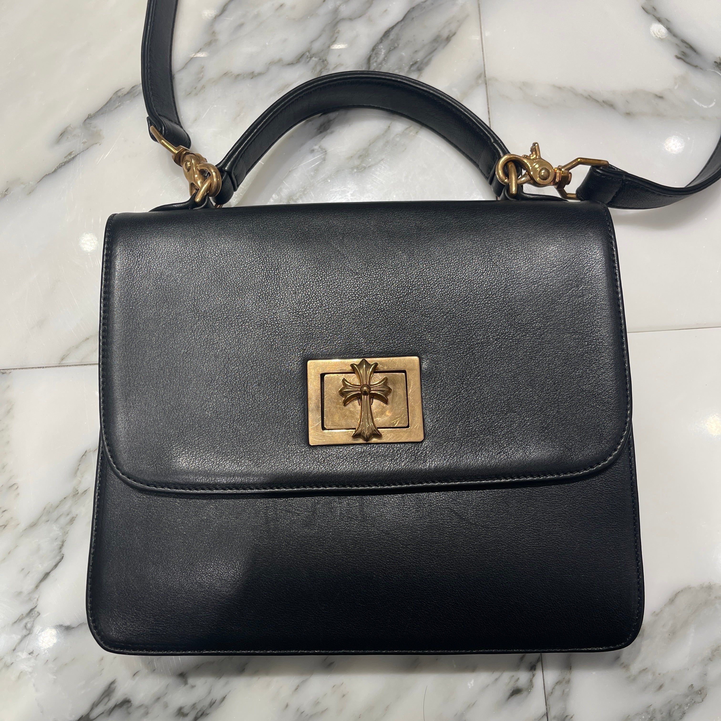 CHROME HEARTS GROW UP 2WAY Bronze CH Cross Leather Shoulder Bag