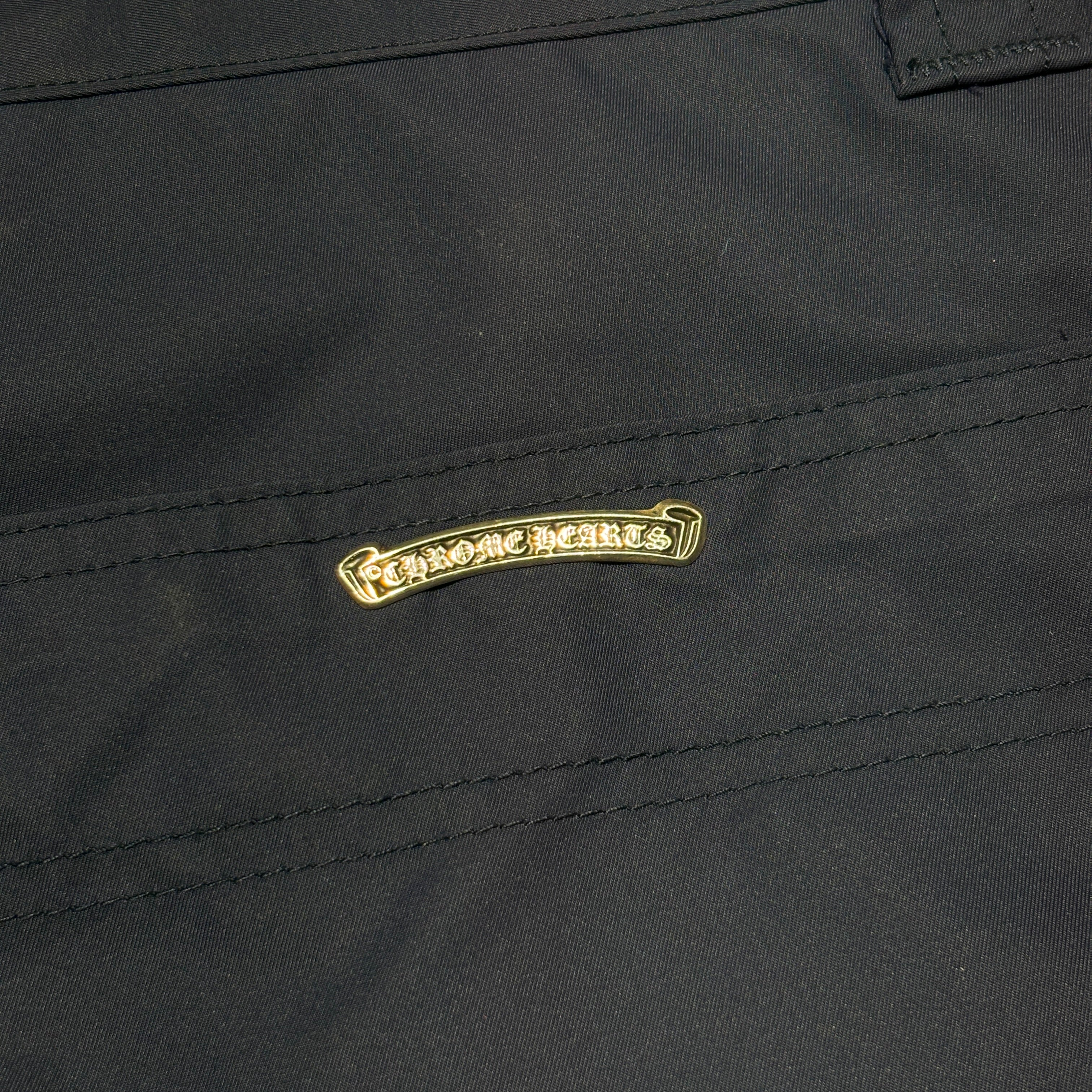 CHROME HEARTS Carpenter Leather Double Knee Leather Cross Patch Nylon Half Pants Size 32 クロムハ―ツ カーペンター レザーダブルニー レザークロスパッチ  ナイロンハーフパンツ サイズ32