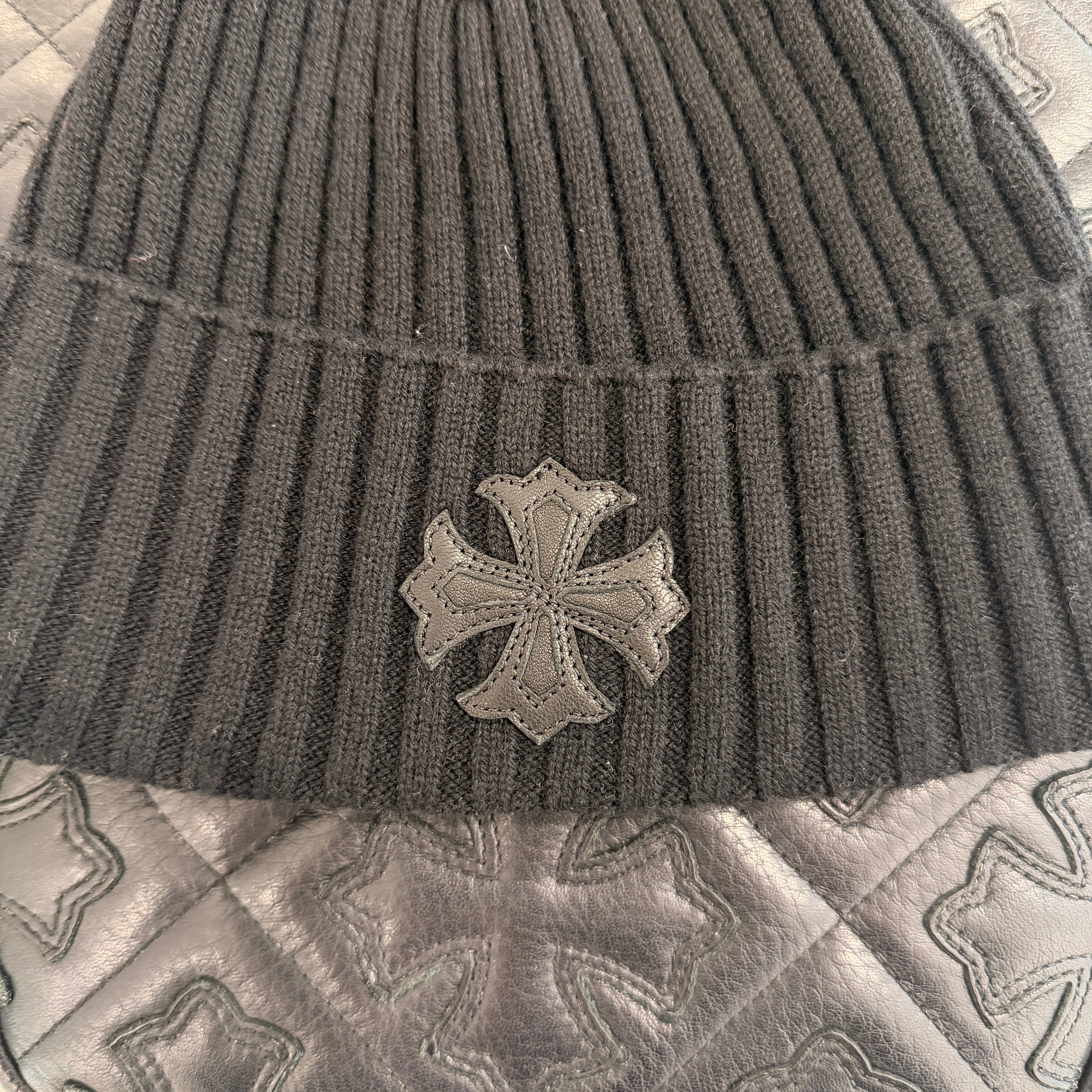 CHROME HEARTS Cashmere 1 Cross Leather Patch Beanie Size ONE SIZE (22cm) クロムハーツ カシミヤ 1 クロス レザーパッチ ビーニー サイズONE SIZE (22cm)