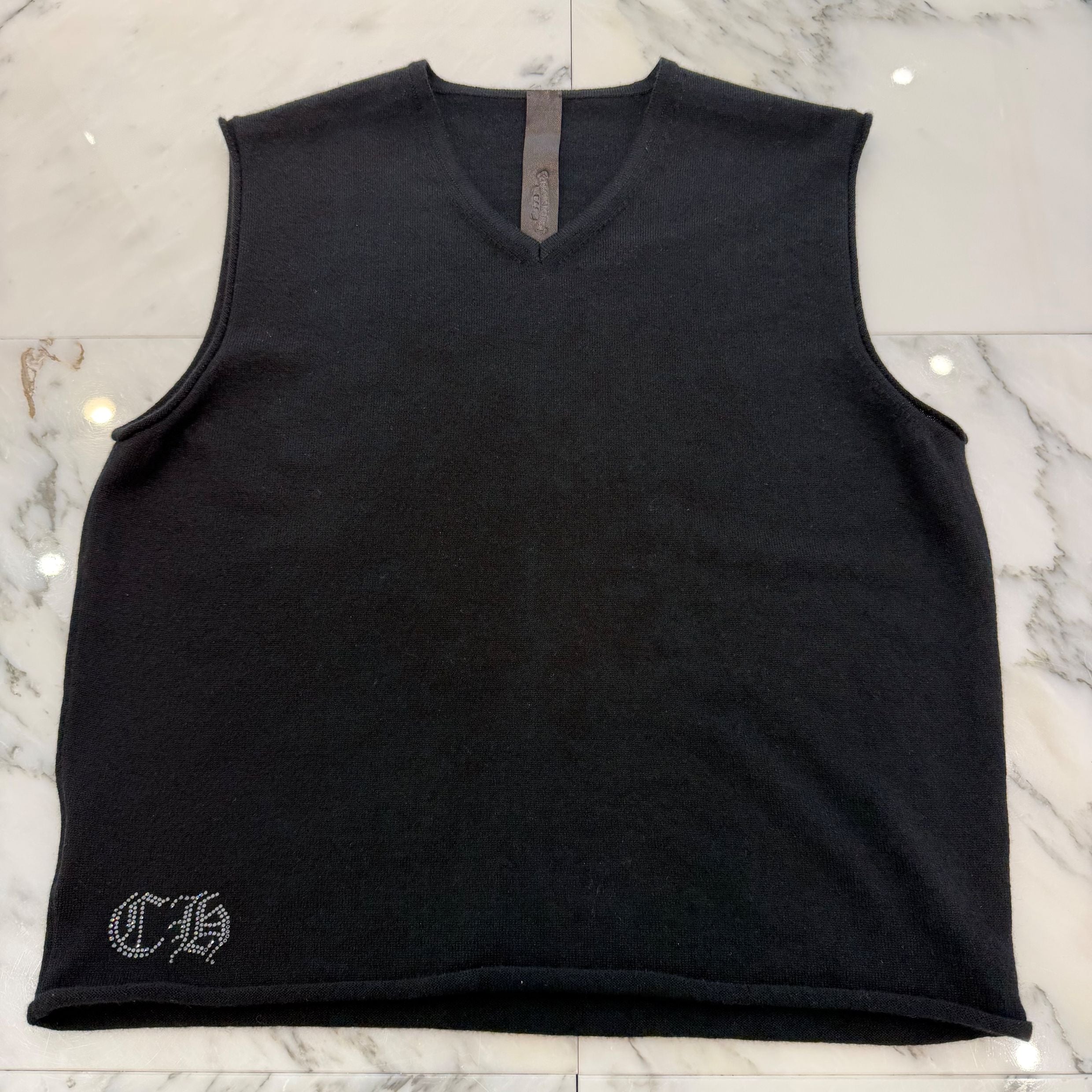 CHROME HEARTS Y NOT Rhinestone Vine Dagger Cashmere Sleeveless Tee Size XL クロムハーツ ワイノット ラインストーン ヴァインダガー カシミヤ ノースリーブ Tシャツ サイズXL